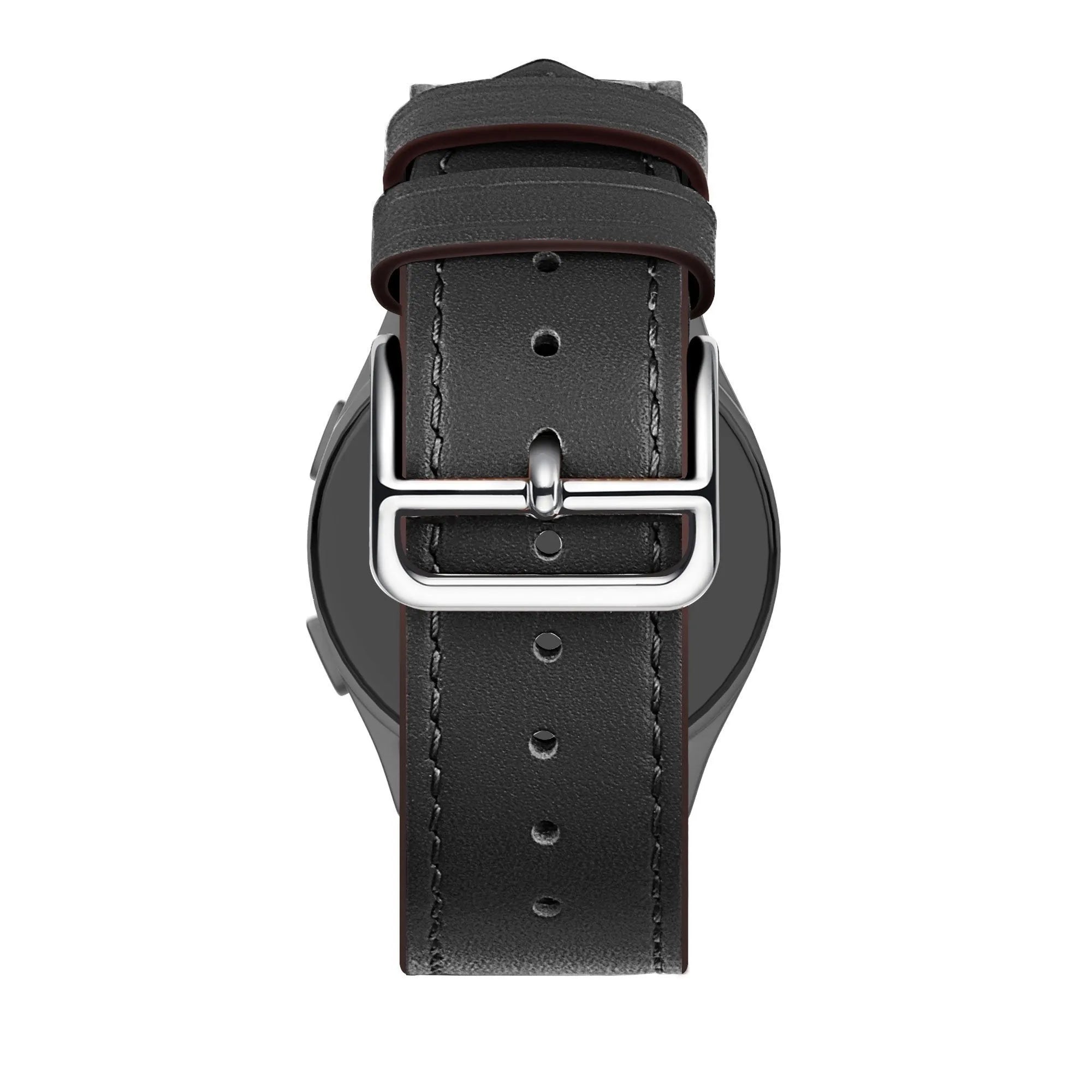 Leather Strap 'Deluxe', black, on a watch, direct rear view