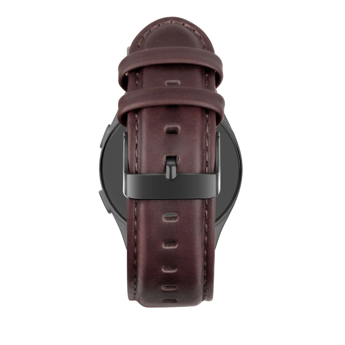 Leather Strap 'Classic', dark brown, on a watch, direct rear view