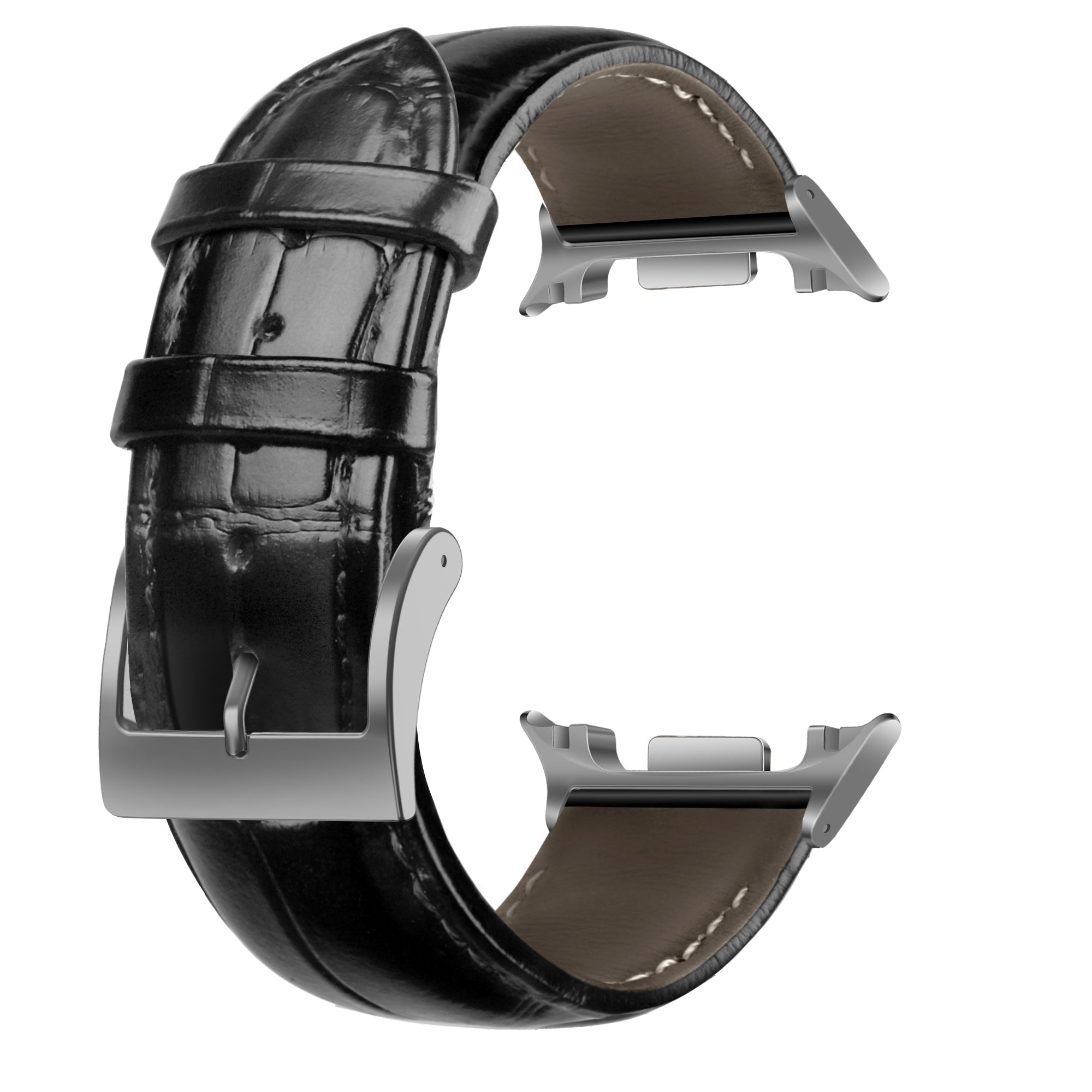 Samsung Galaxy Watch 9 - 44mm Gebürstetes Lederarmband Krokodilprägung (Schwarz)
