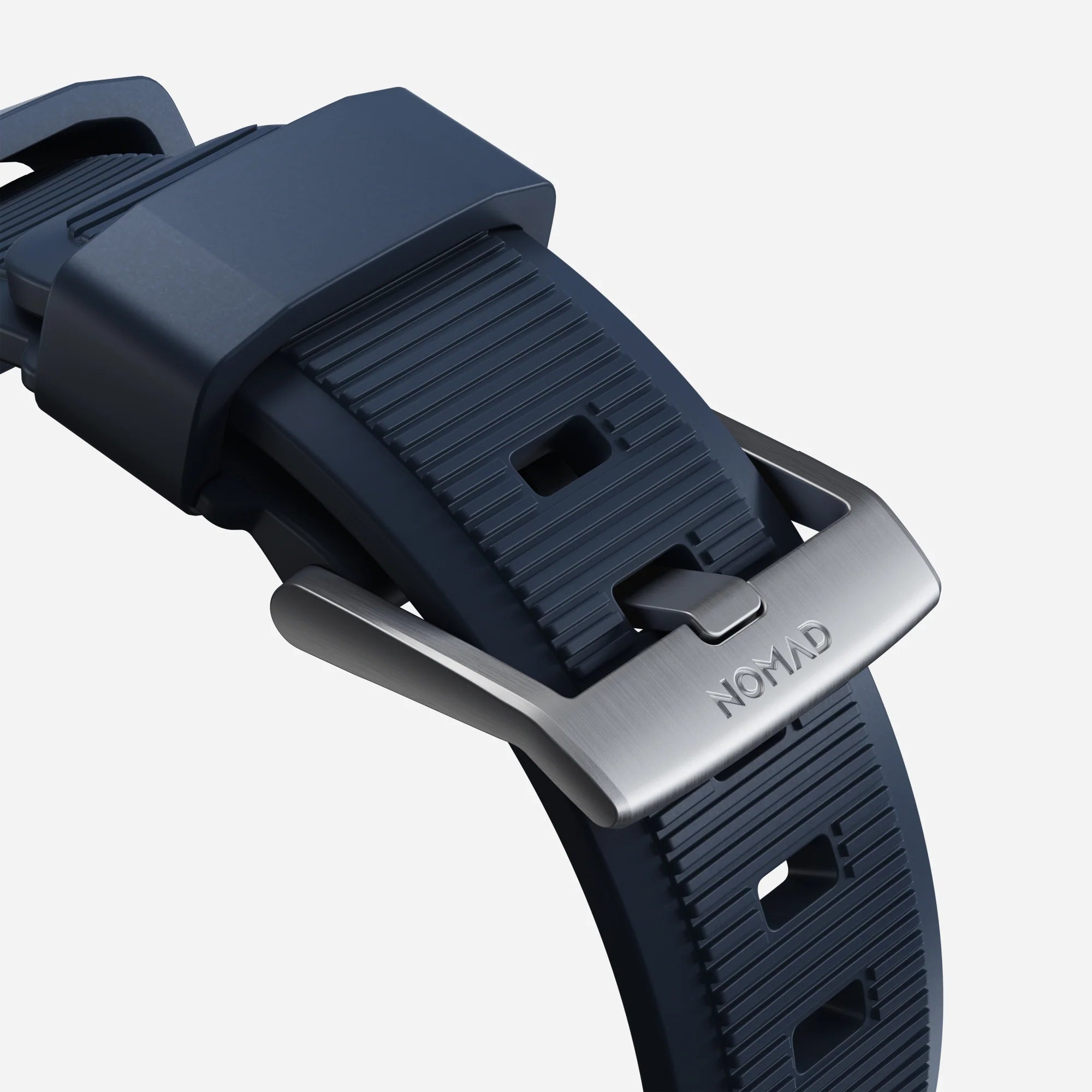 Nomad Rugged Apple Watch Silikonarmband Silber/Atlantikblau)