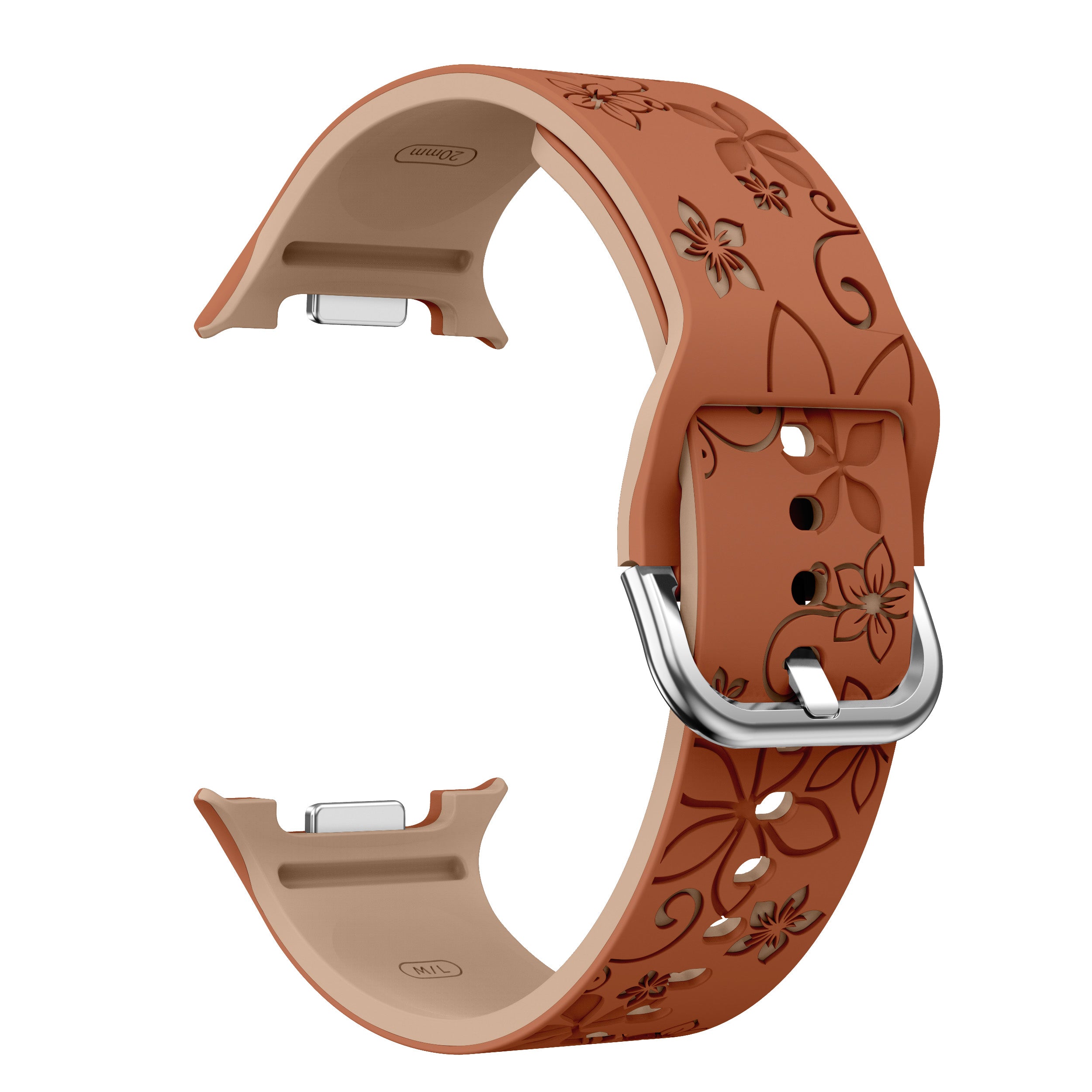 Samsung Galaxy Watch 8 - 40mm Silikonarmband mit Blumenmuster (Braun/Beige)