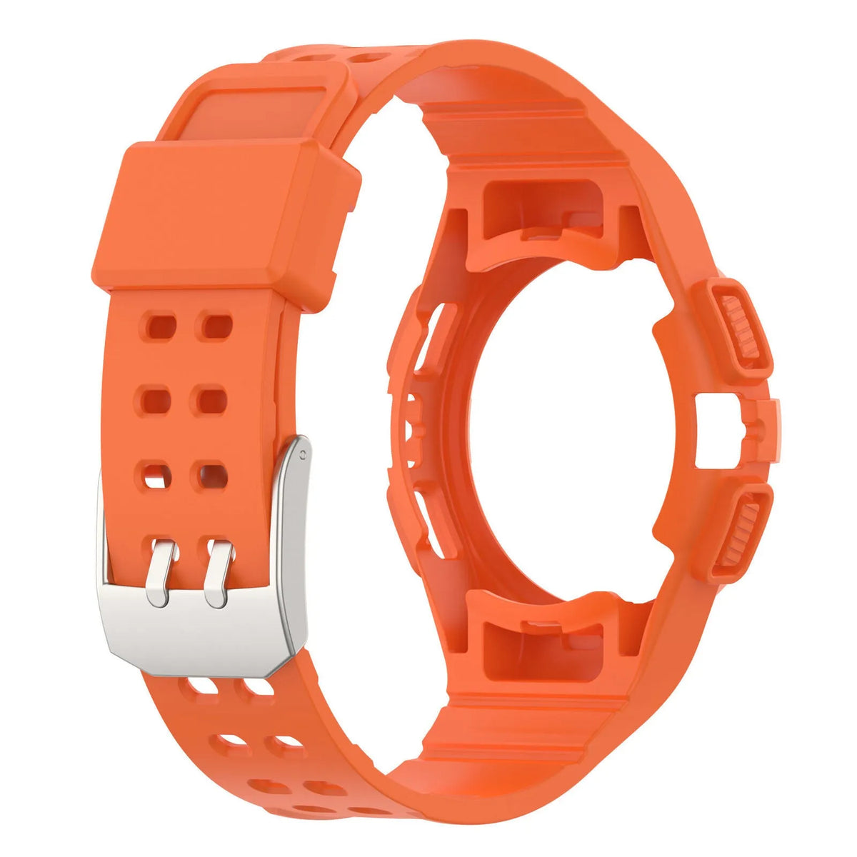 Silicone Strap with Frame, orange, without a watch, 3/4 front view