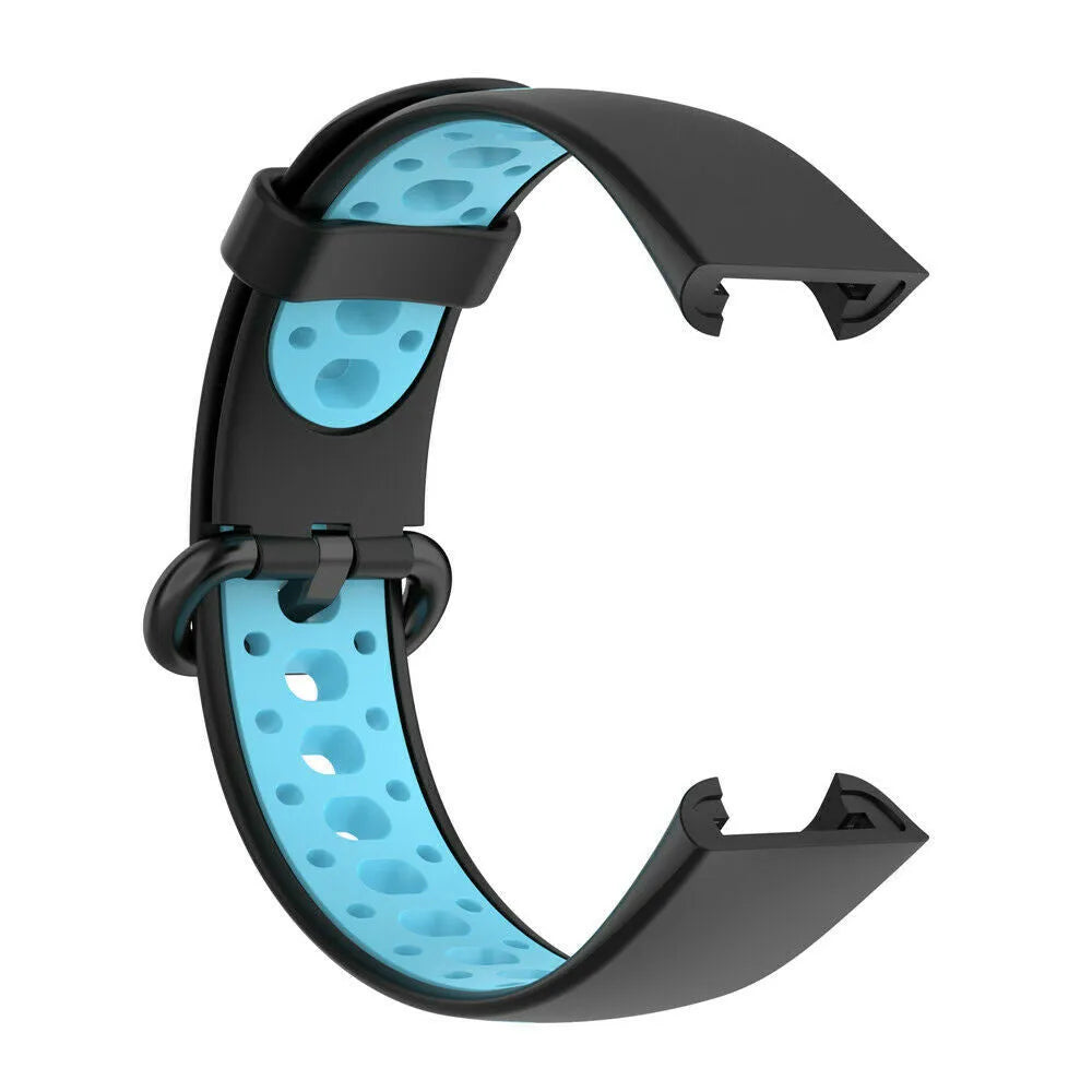 Silicone Sport Strap, black/blue, without a watch, 3/4 front view