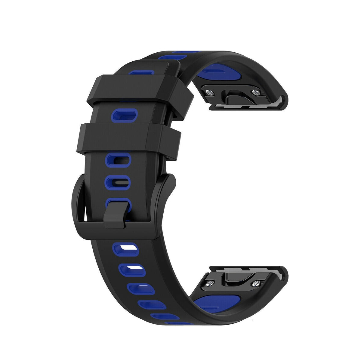 Silicone Sport Buckle Strap, black/blue, without a watch, 3/4 front view