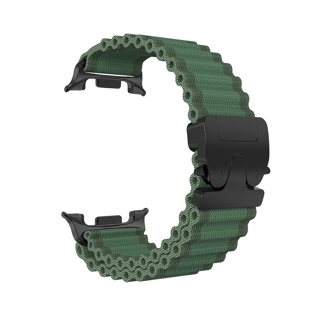 Samsung Galaxy Watch 8 Classic Outdoor Nylonarmband mit P-Schnalle (Grün mit Schwarz)