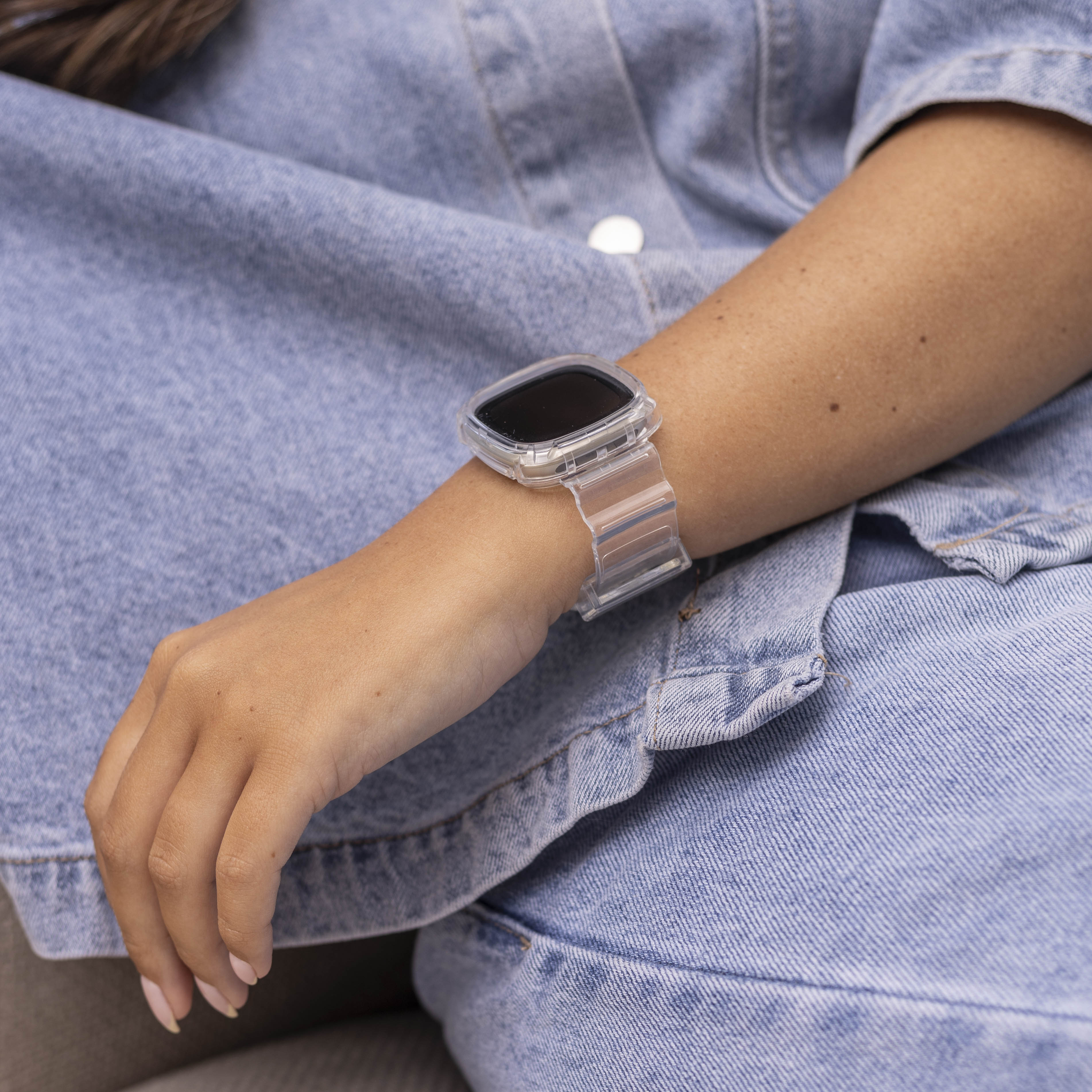 Fitbit Versa 3 Kristallarmband mit Rahmen (Transparent)