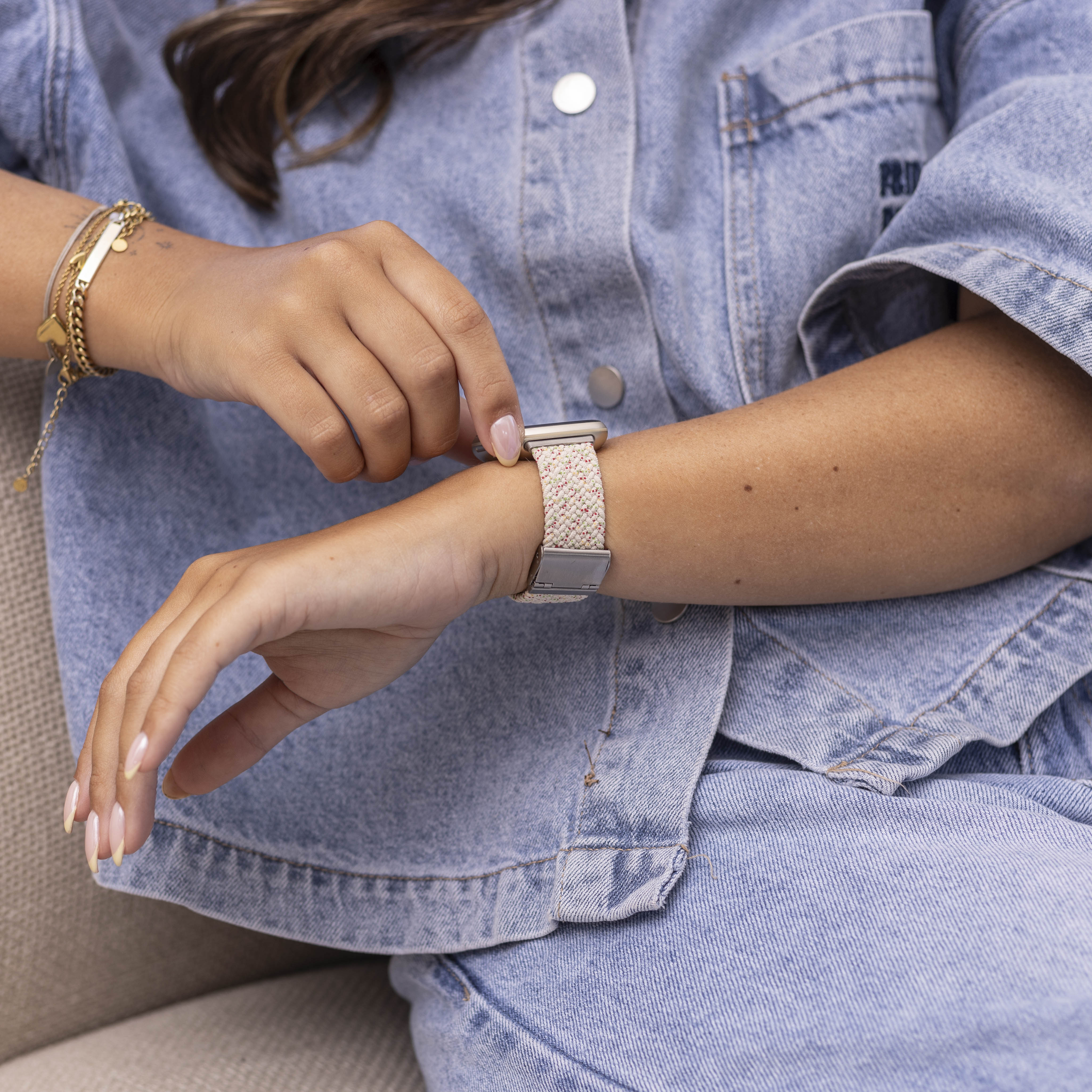 Fitbit Versa 3 verstellbares geflochtenes Armband (Hellbeige)