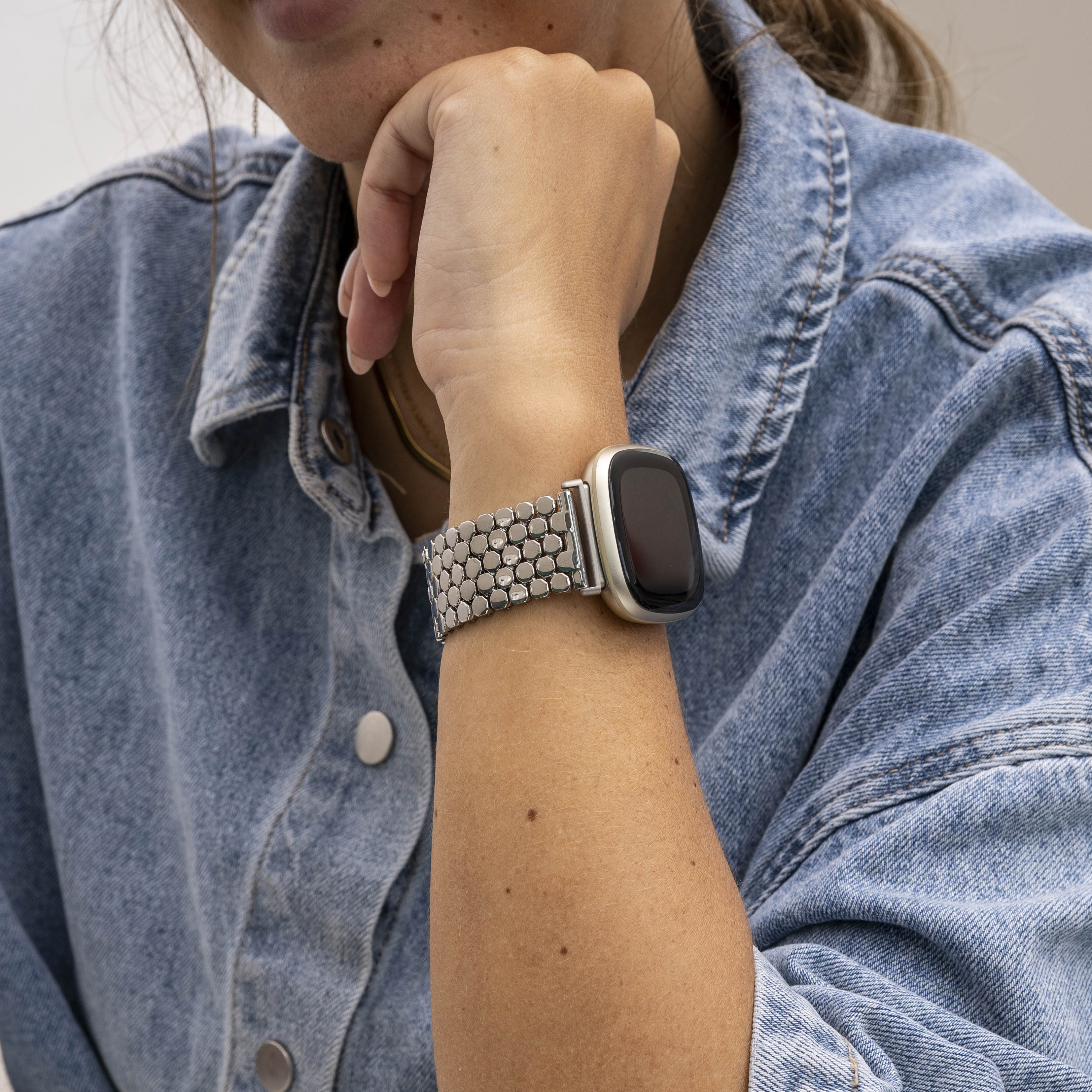 Fitbit Versa 3 Steel Strap Hexagons (Silver)