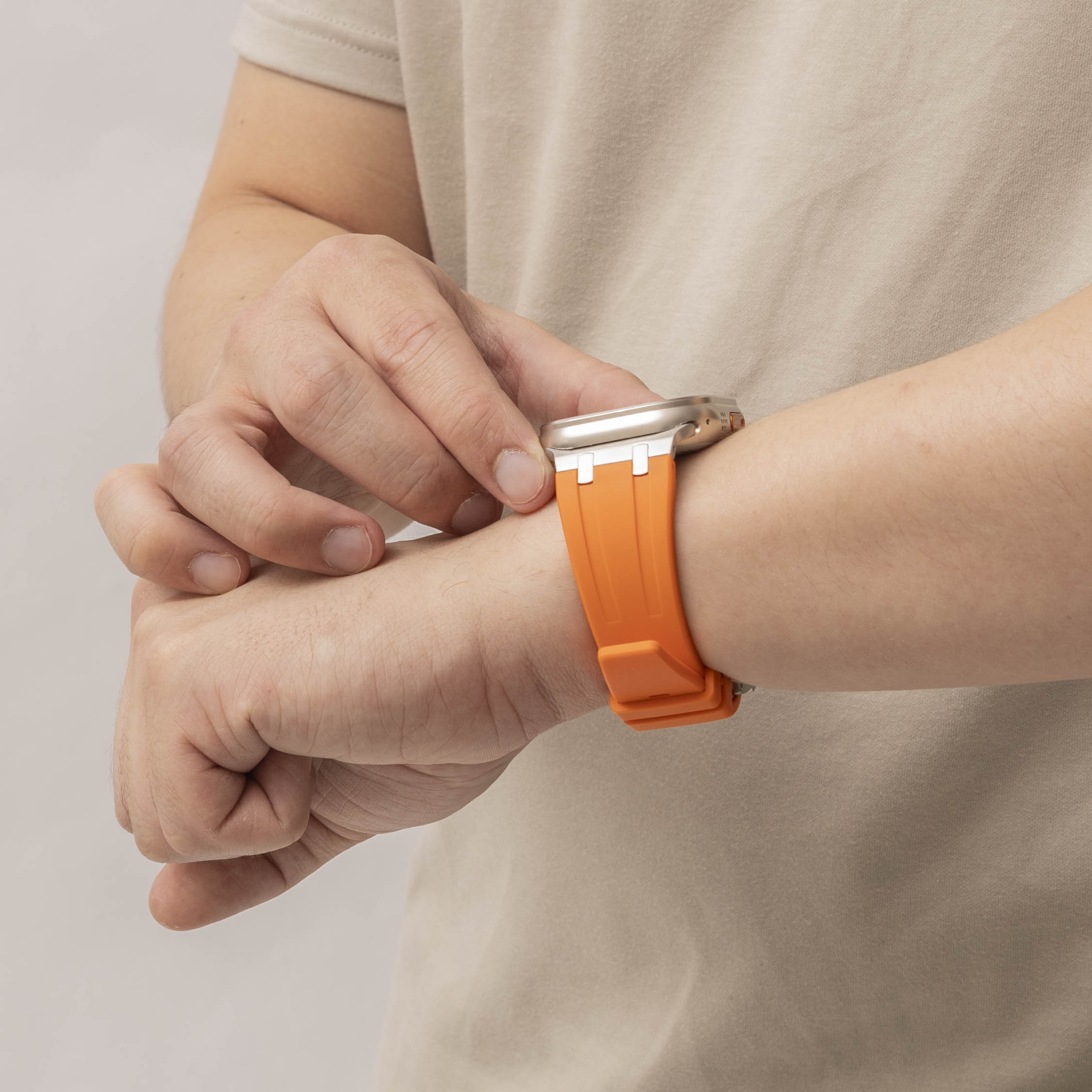 Apple Watch Luxury Liquid Silicone Strap (Orange/Titanium)