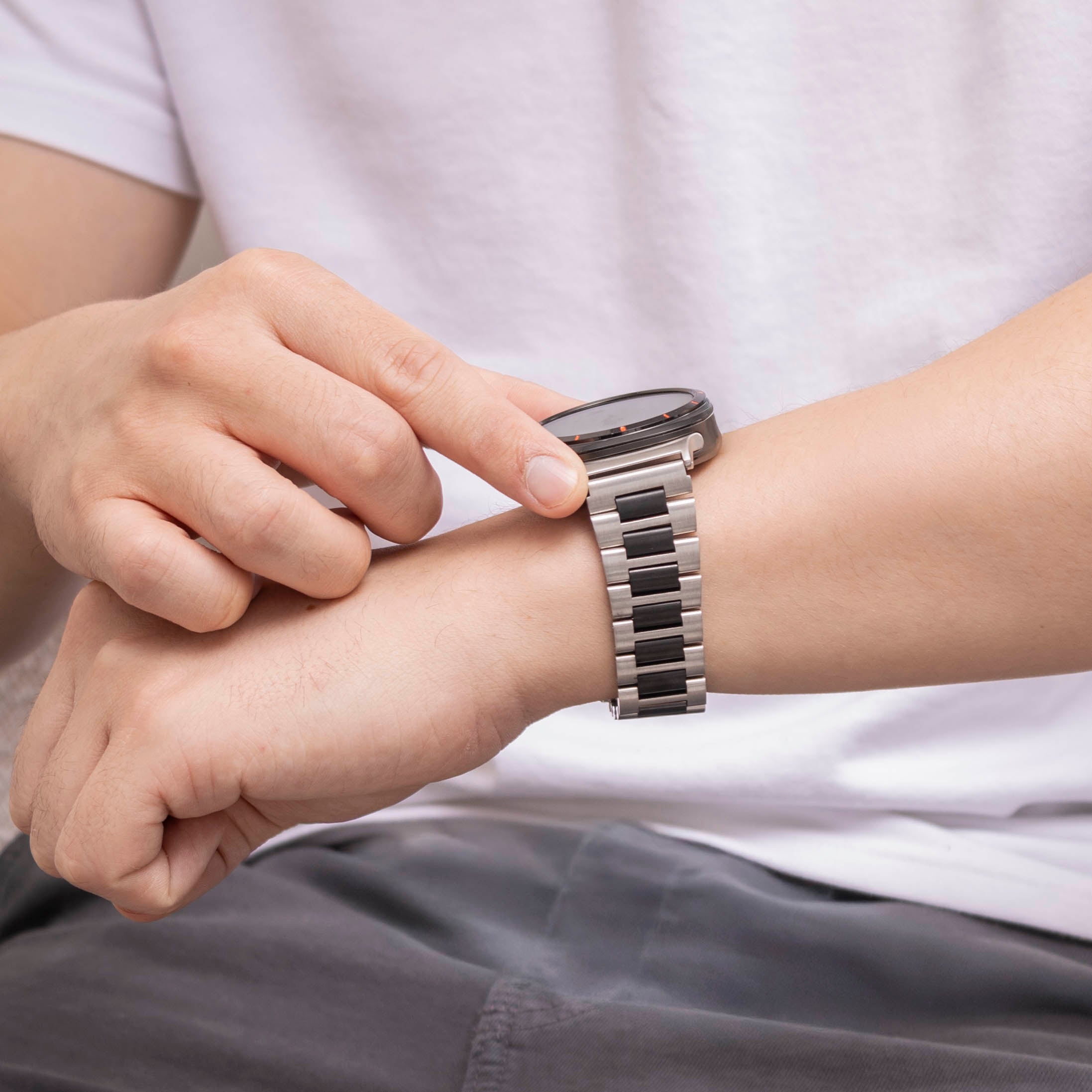 Bandz Samsung Galaxy Watch Ultra Steel Link Strap 'Deluxe' (Silver/Black)