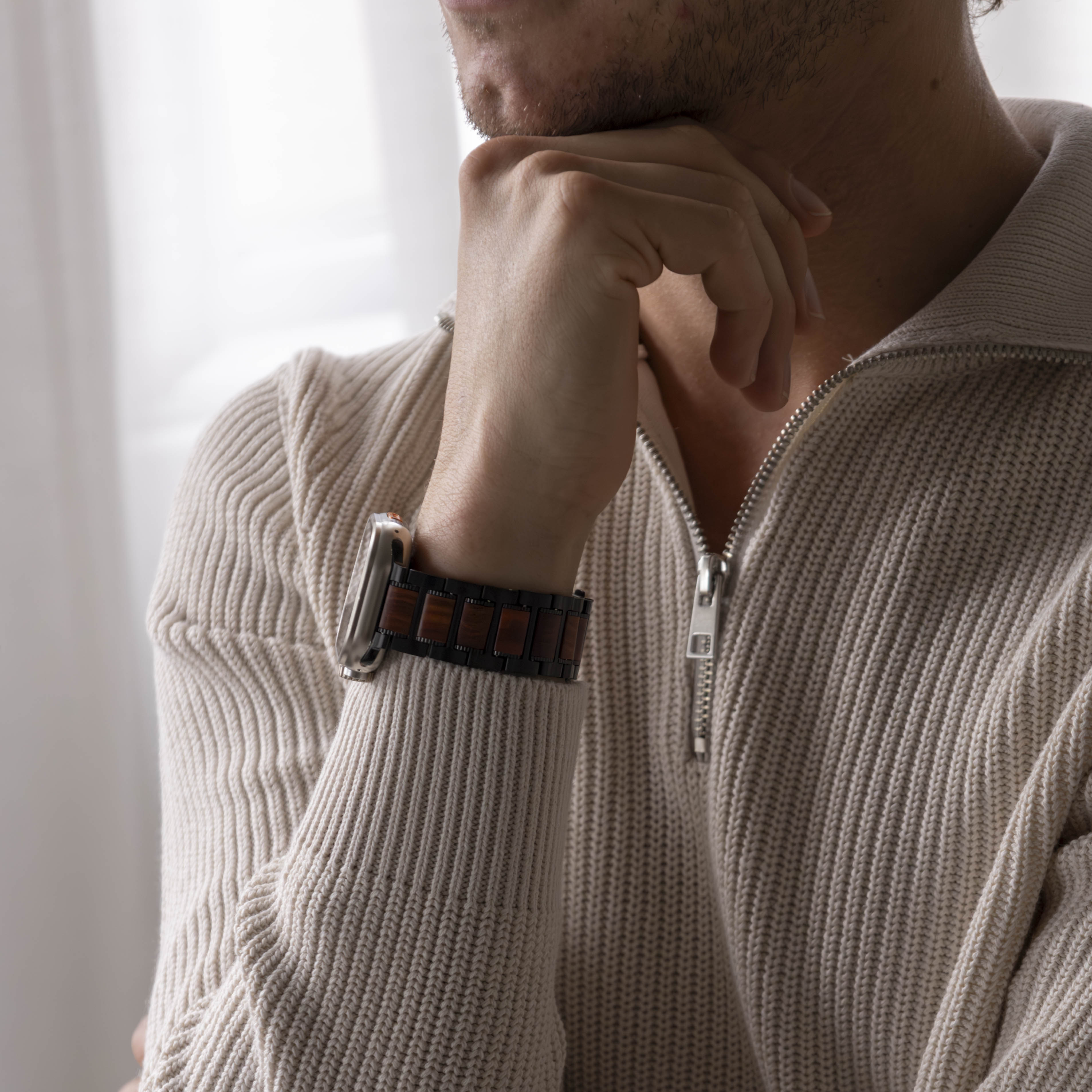 Apple Watch Steel/Wood Strap (Black/Brown)