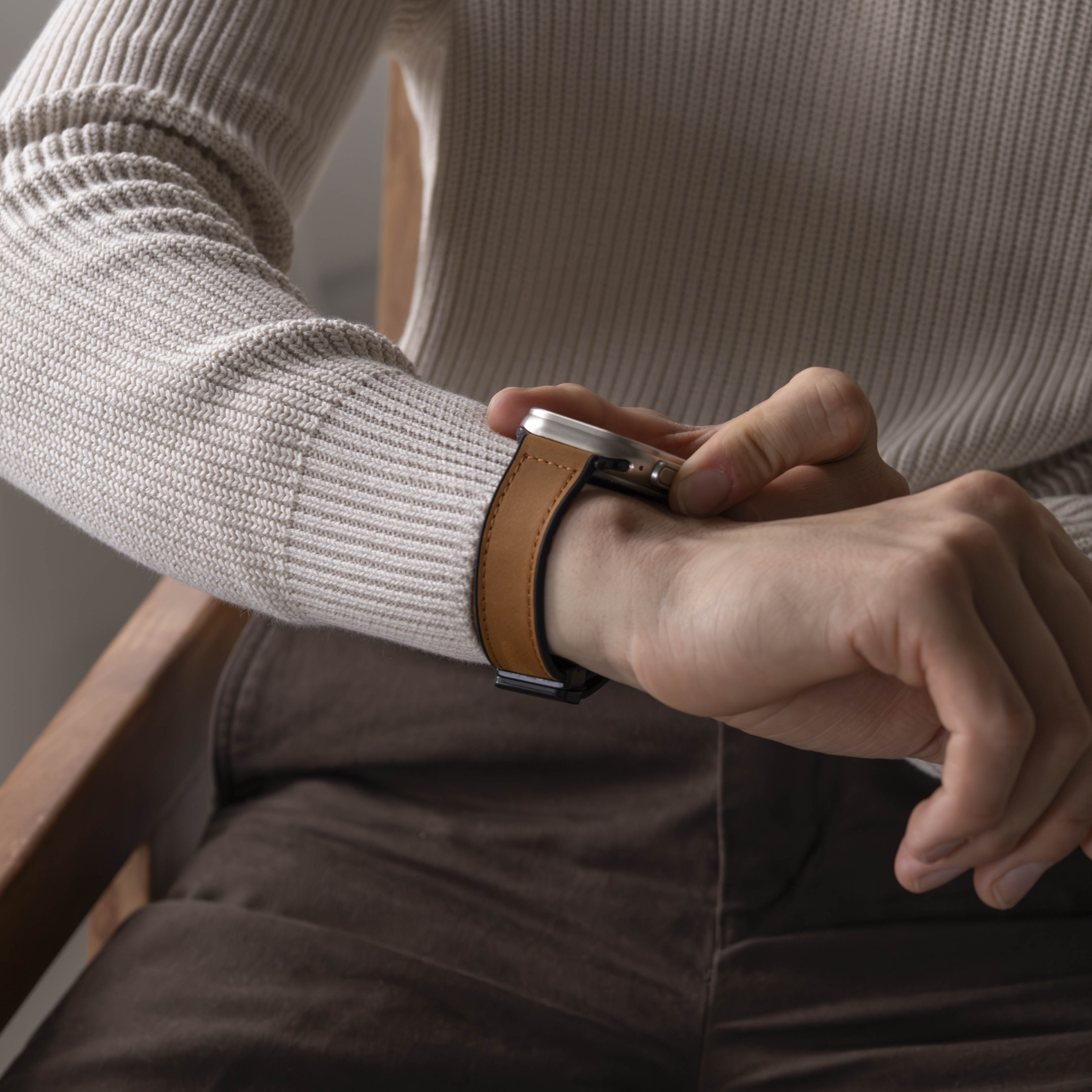 Apple Watch D-Schnalle Lederarmband (Hellbraun)