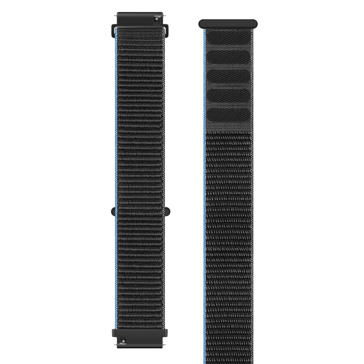 Nylon Strap, charcoal, laid flat, separate parts, direct top view