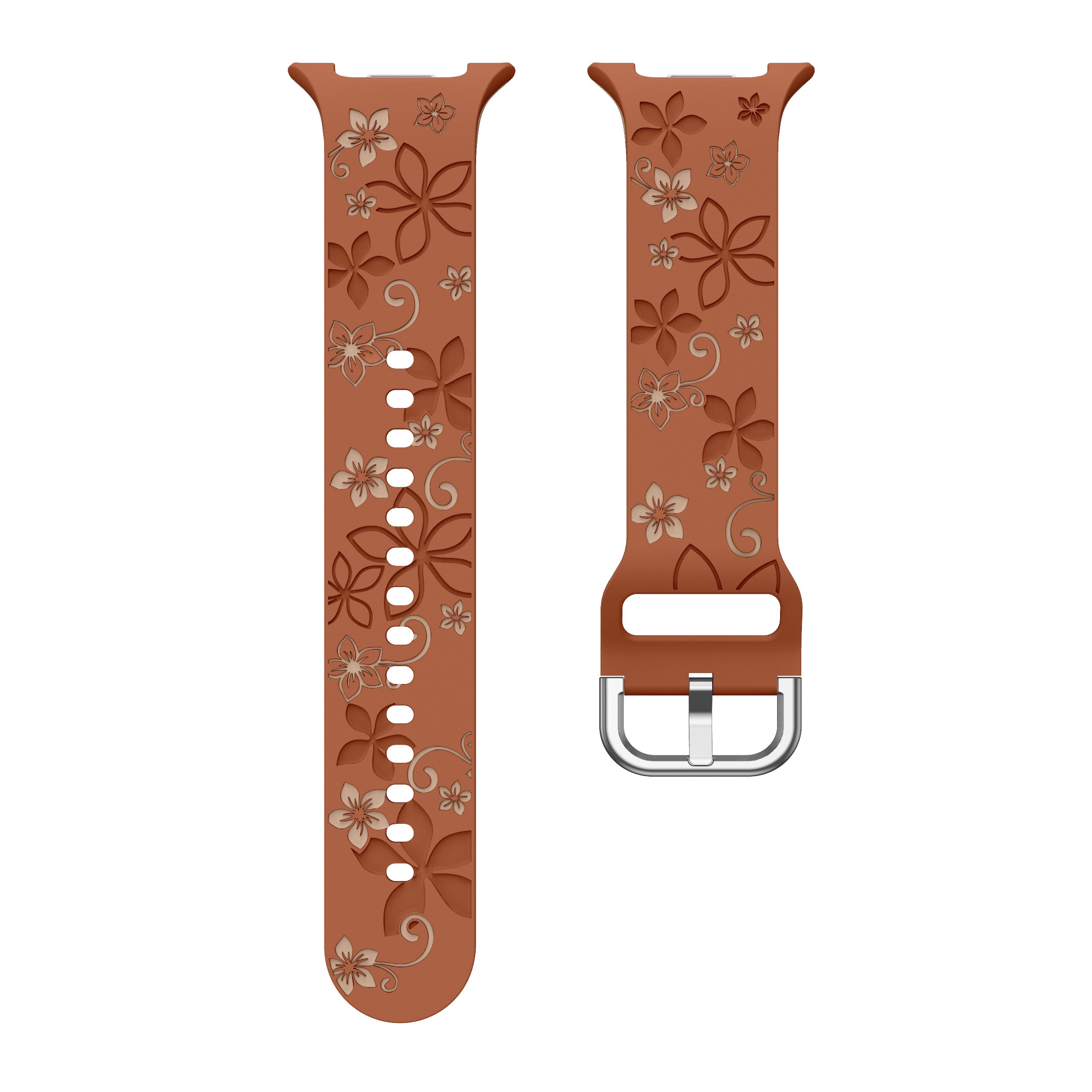 Samsung Galaxy Watch 8 - 44mm Silikonarmband mit Blumenmuster (Braun/Beige)