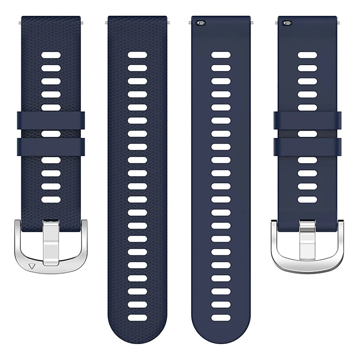 Silicone Strap, dark blue, laid flat, separate parts, direct top view
