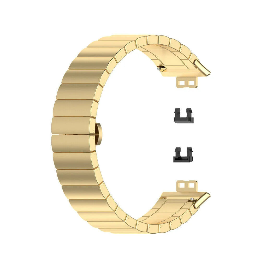 Metal Strap, gold, laid flat, separate parts, direct top view
