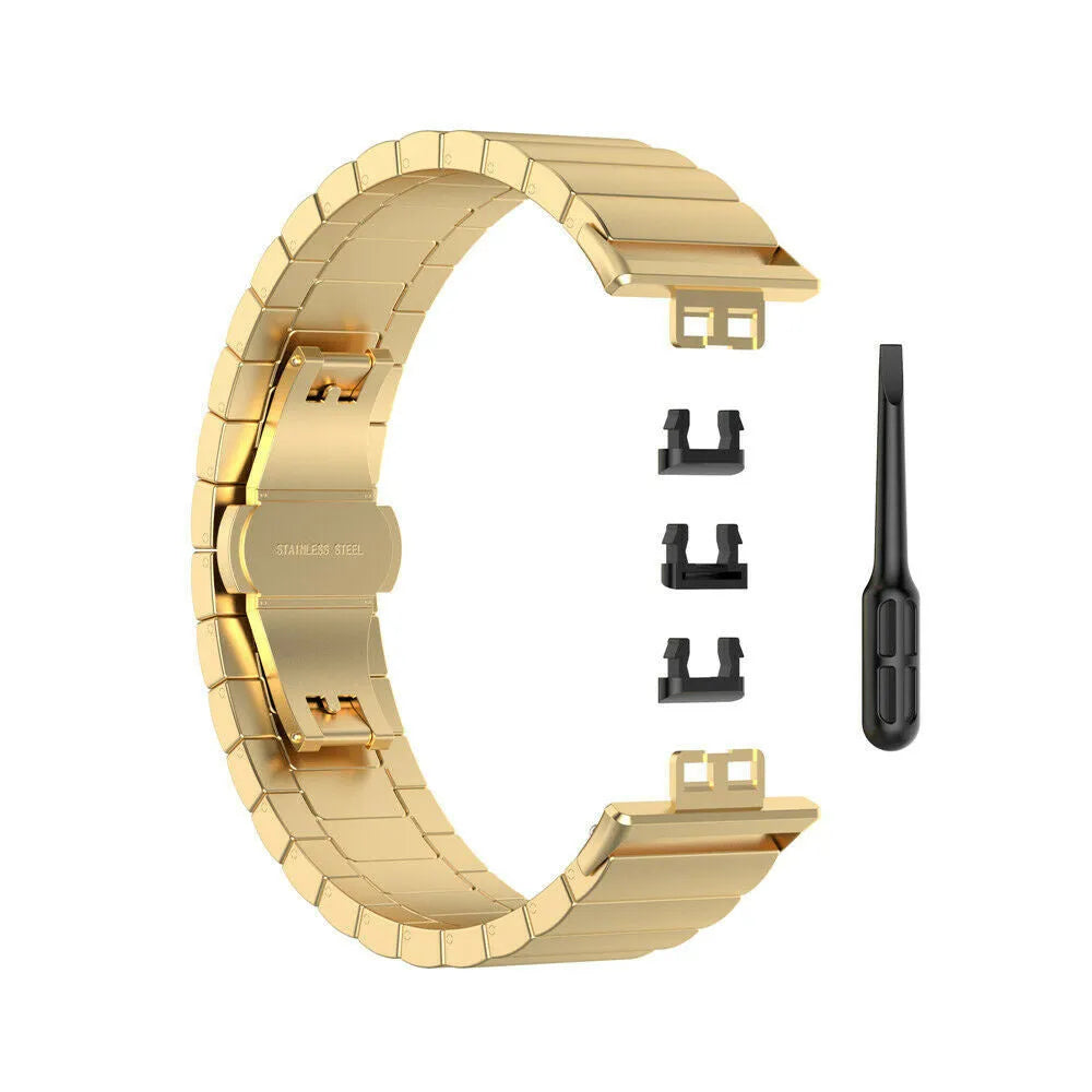 Metal Strap, gold, laid flat, separate parts, direct top view