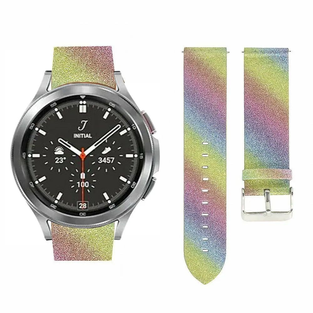 Leather Strap with Glitters, rainbow, laid flat, separate parts, direct top view