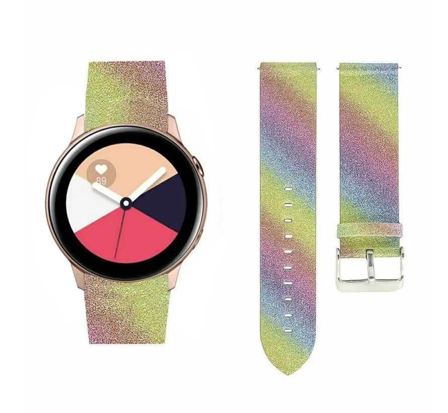 Leather Strap with Glitters, rainbow, laid flat, separate parts, direct top view