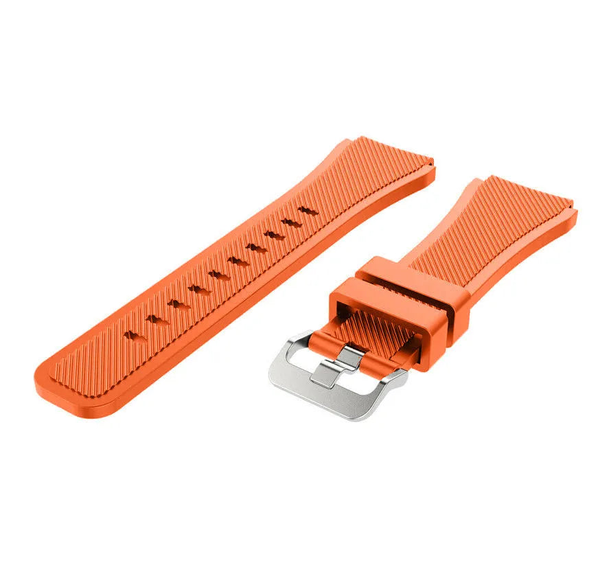 Twill Silicone Strap, orange, laid flat, separate parts, direct top view