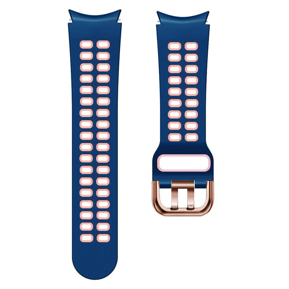 Silicone Squared Sport Strap, blue/pink, laid flat, separate parts, direct top view