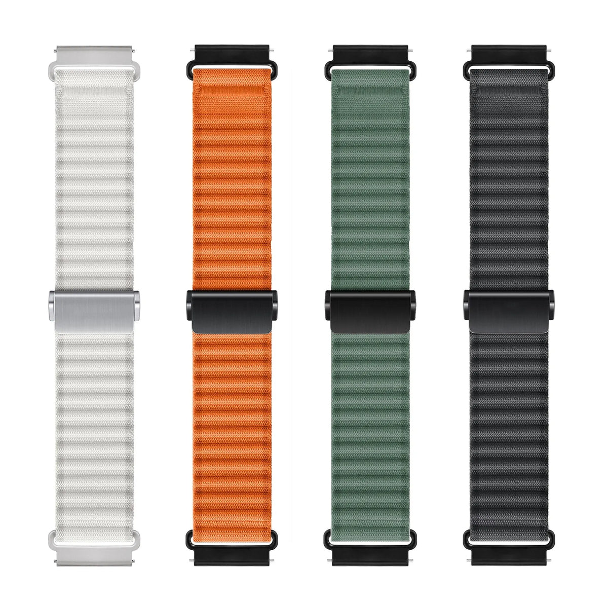 Outdoor Nylon Strap, black, laid flat, separate parts, direct top view