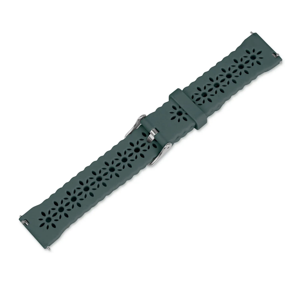 Patterned Silicone Strap, viridian, laid flat, joined, direct top view