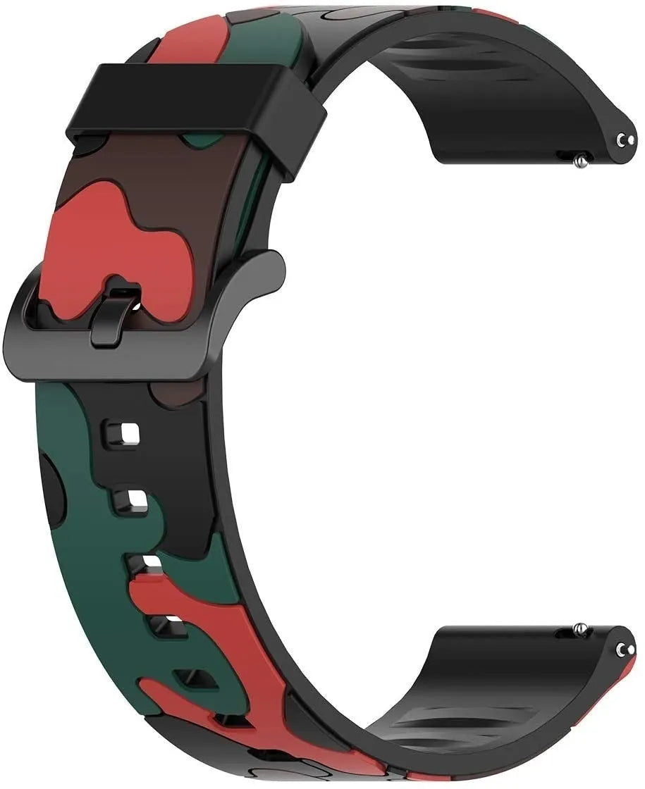 Silicone Camo Strap, red, laid flat, joined, direct top view