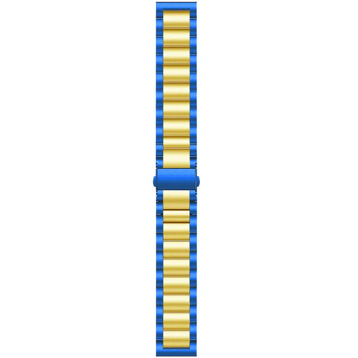 Steel Strap, blue/gold, laid flat, joined, direct top view