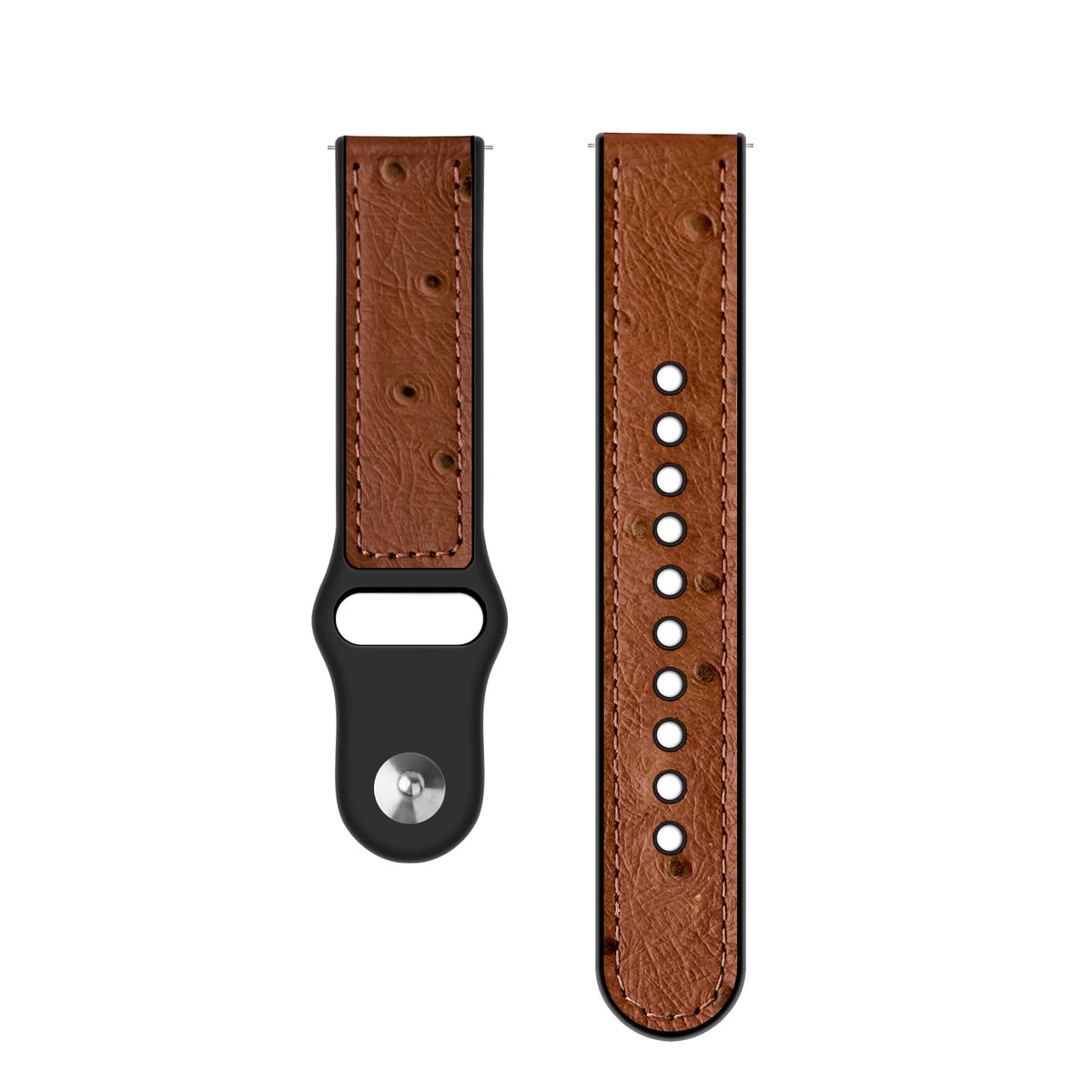 Leather Hybrid Strap, laid flat, separate parts, top and underside view