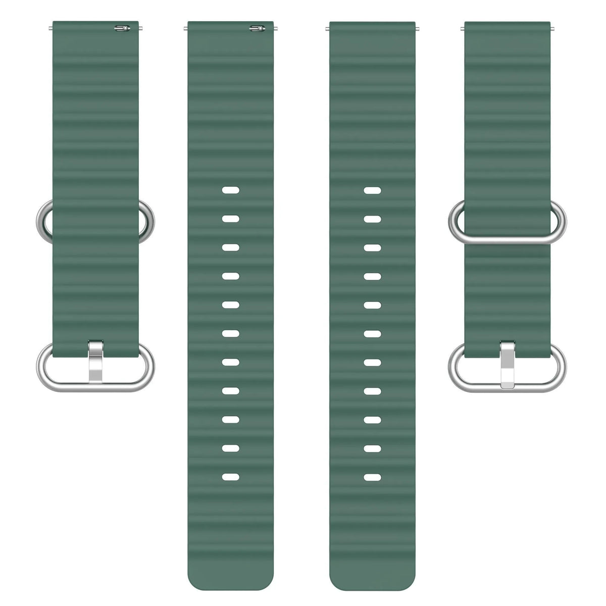 Silicone Ocean Strap, laid flat, separate parts, top and underside view