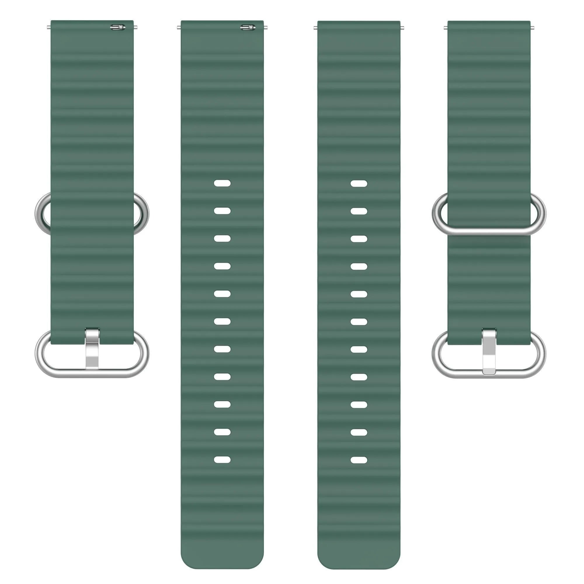 Silicone Ocean Strap, laid flat, separate parts, top and underside view