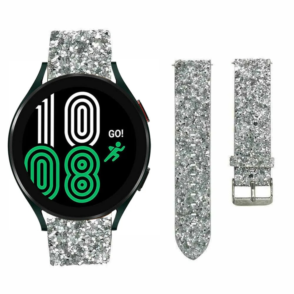 Leather Strap with Glitters, laid flat, separate parts, top and underside view