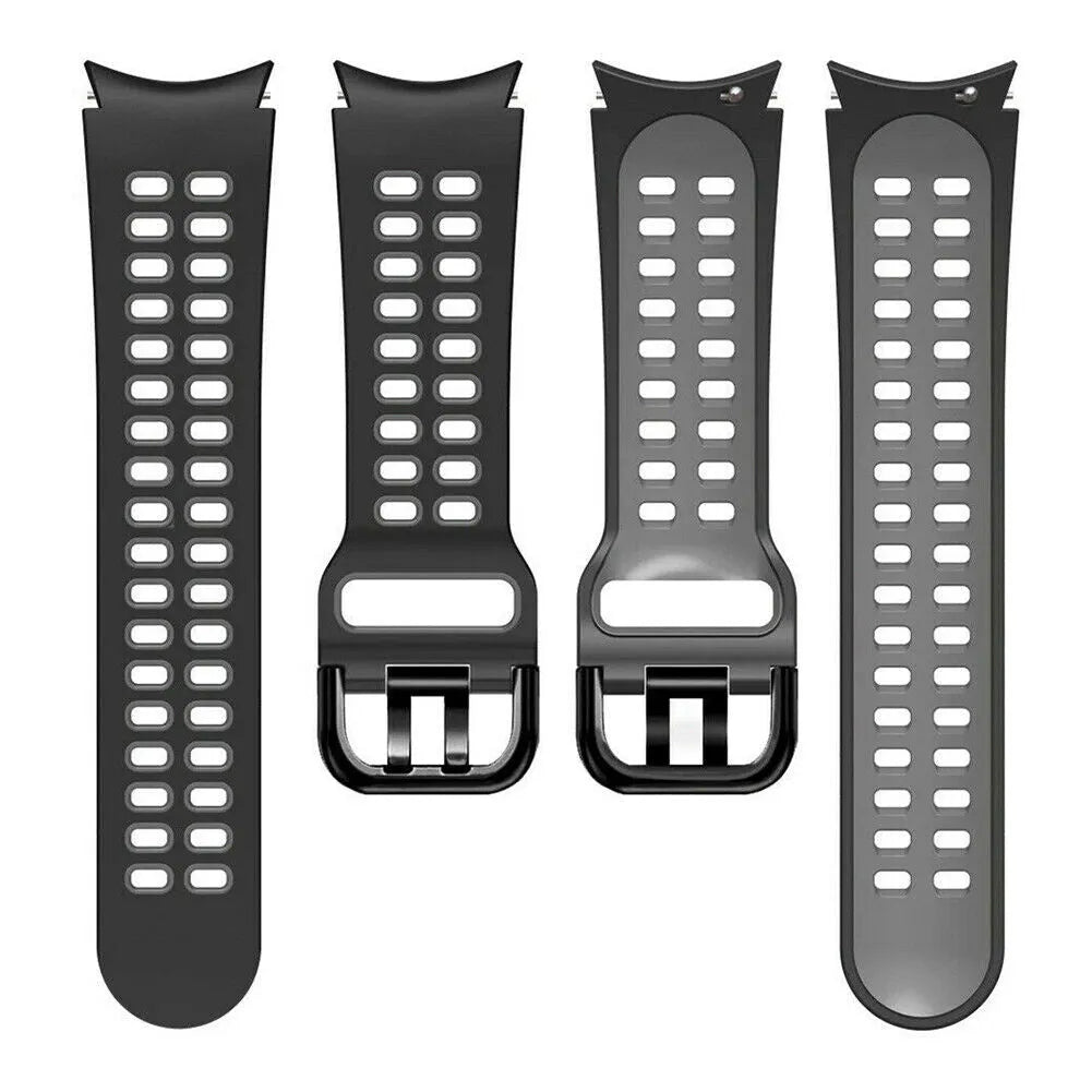Silicone Squared Sport Strap, laid flat, separate parts, top and underside view