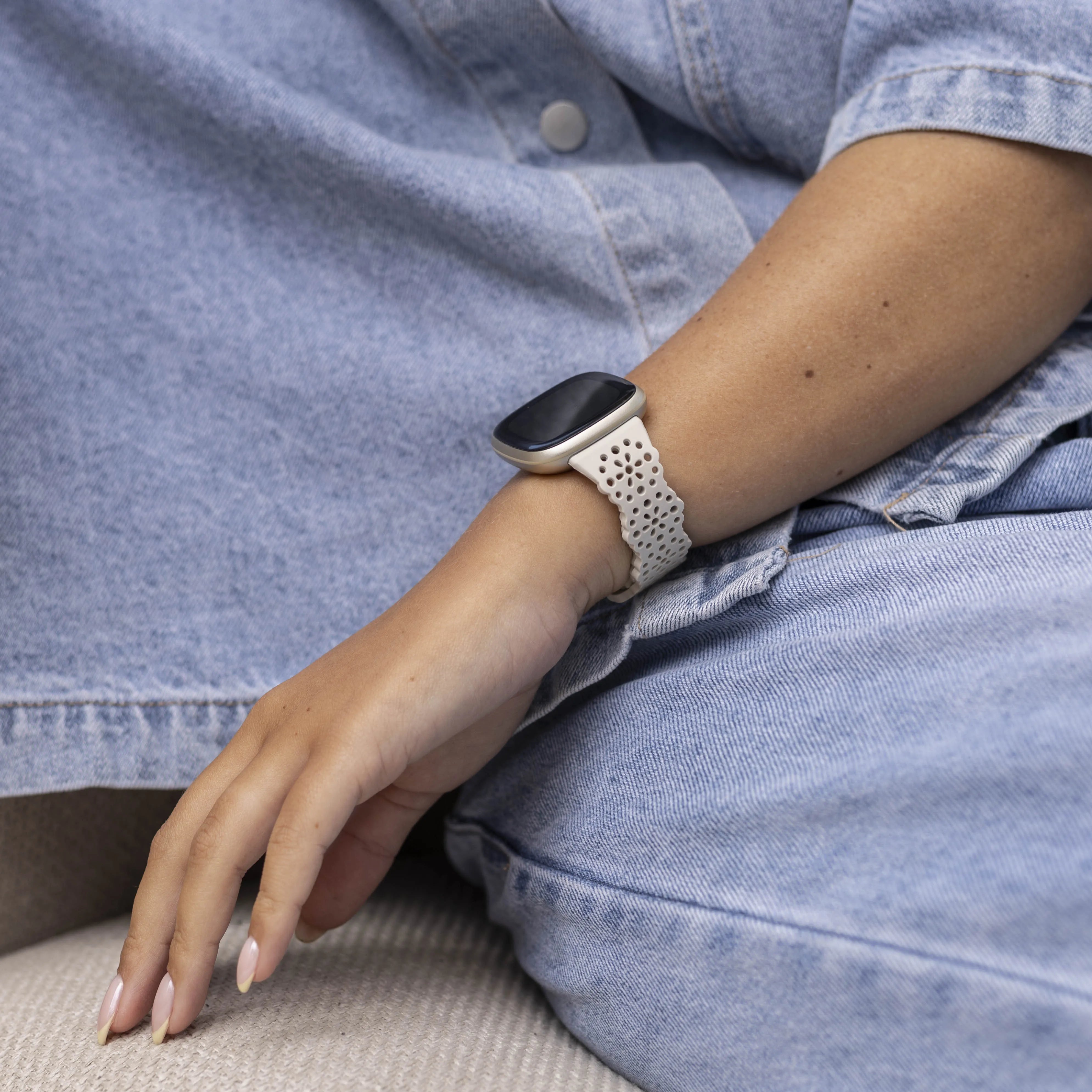 Fitbit Sense Silicone Strap with Pattern (Grey/Pink)