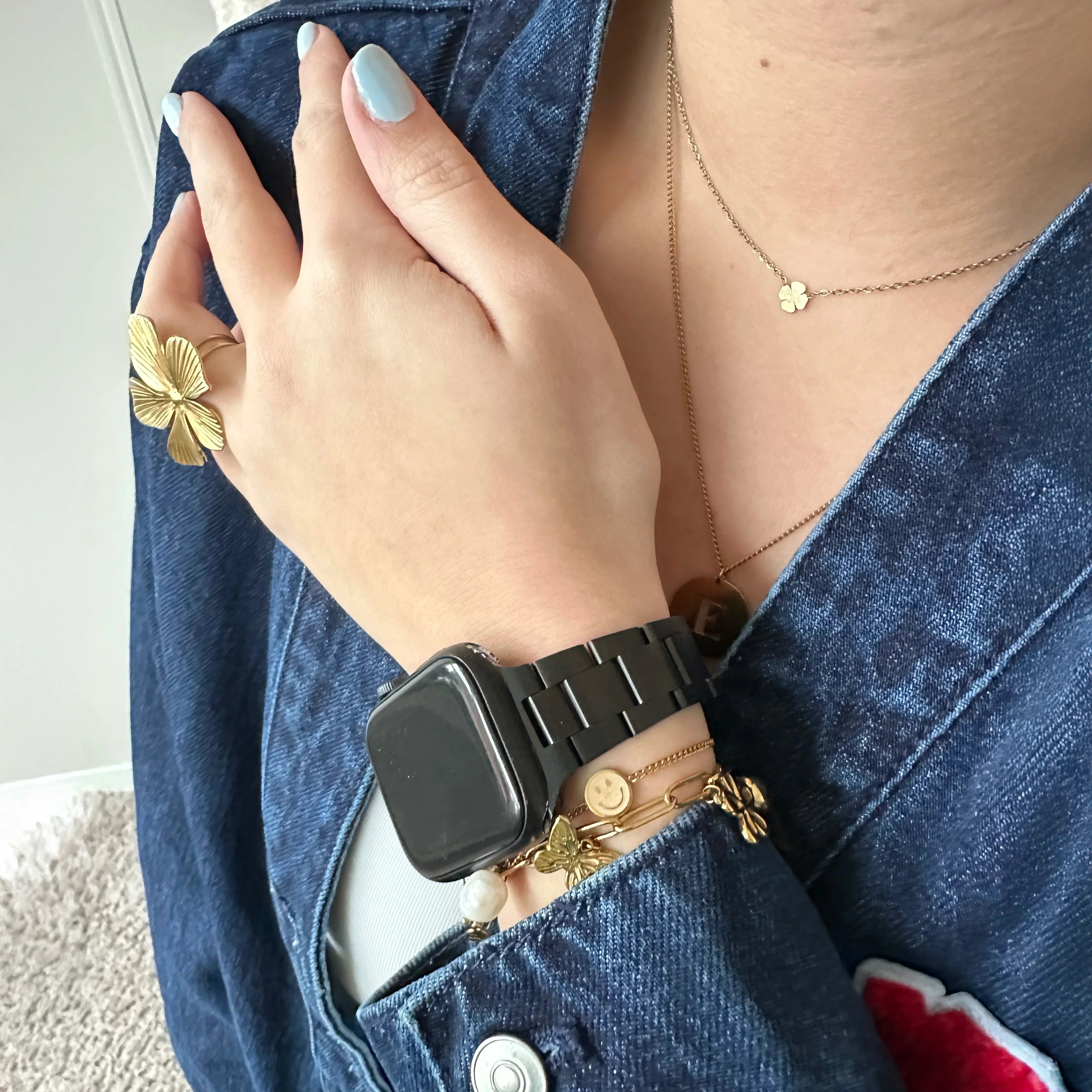 xoxo Wildhearts Apple Watch Feines Stahlarmband (Schwarz)