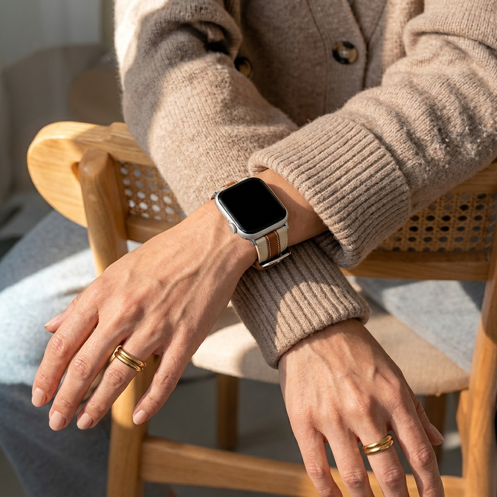 Apple Watch Slim Hybrid Lederarmband (Beige/Braun)