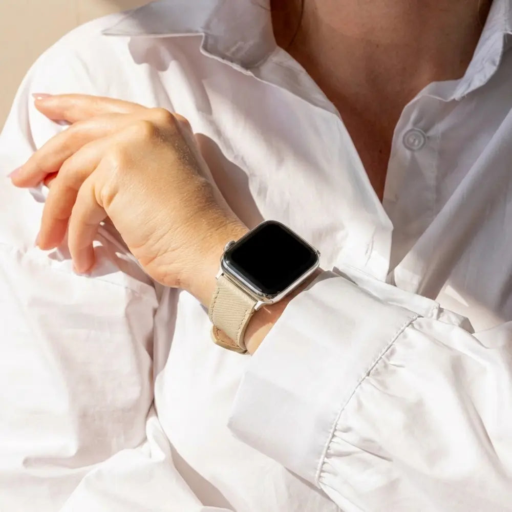 Bandz Apple Watch lederen band 'Deluxe' (kaki)