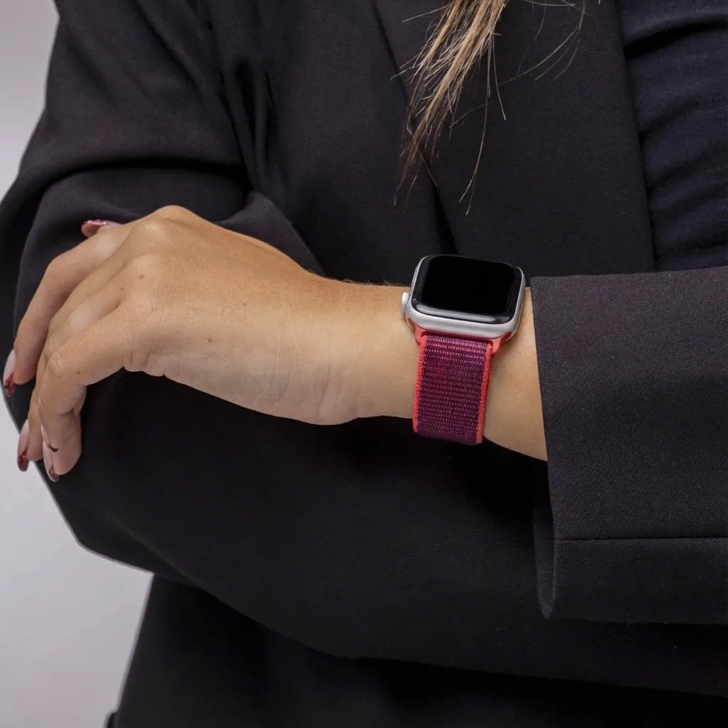 Apple Watch Nylon Loop Armband (Lila / Rot)