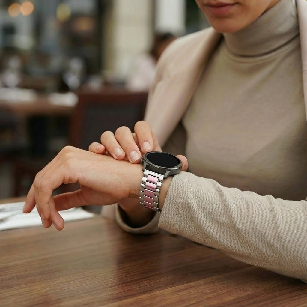Bandz Garmin Vivomove 3s Stahlarmband 'Classic' (Silber/Rosa)