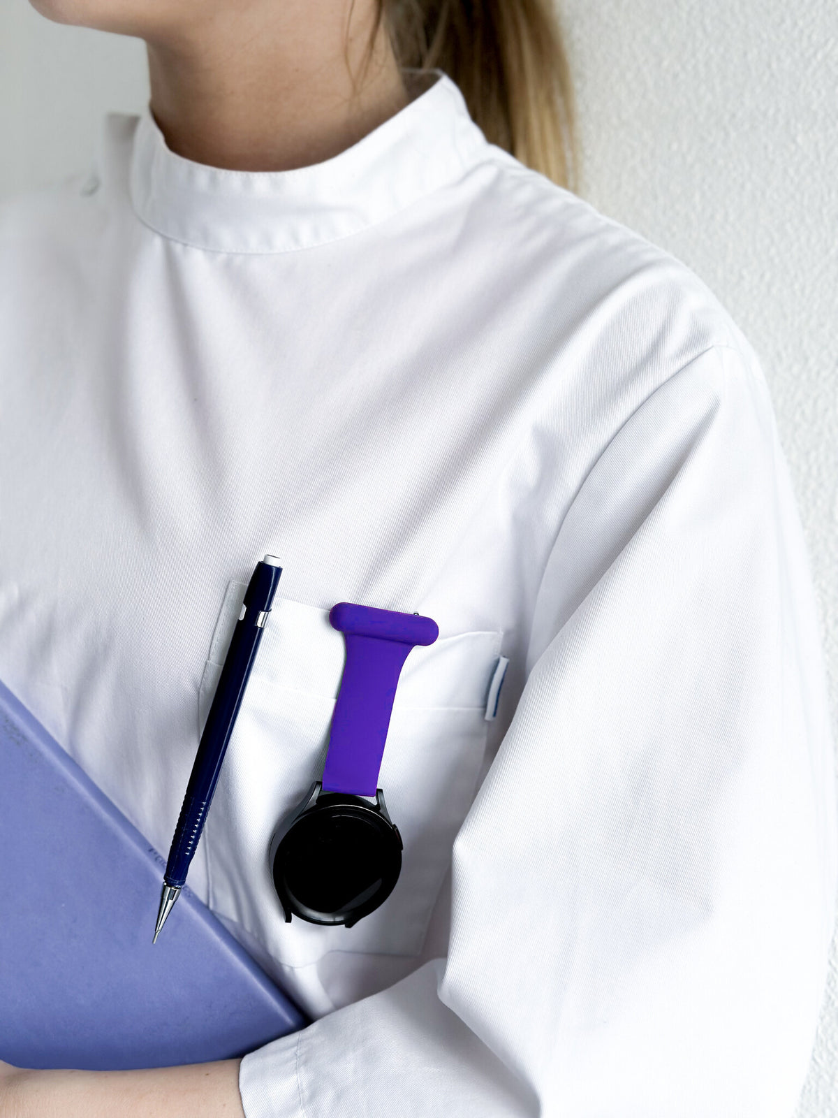 Silicone Nurse Fob, purple, lifestyle photo