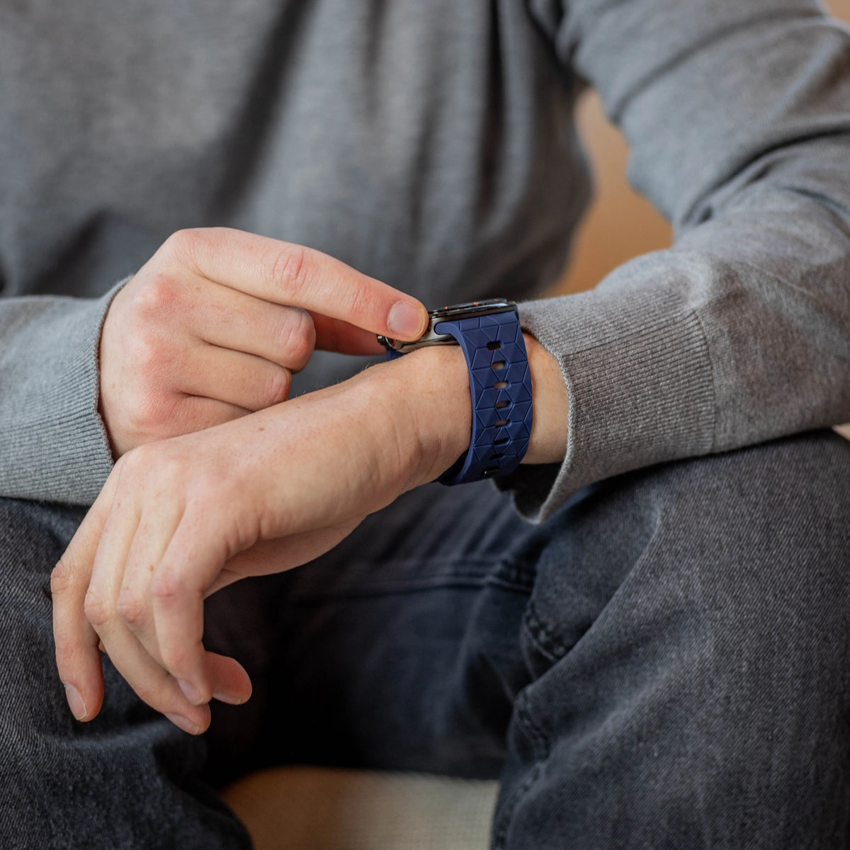 Silicone Strap Hexagons, dark blue, lifestyle photo