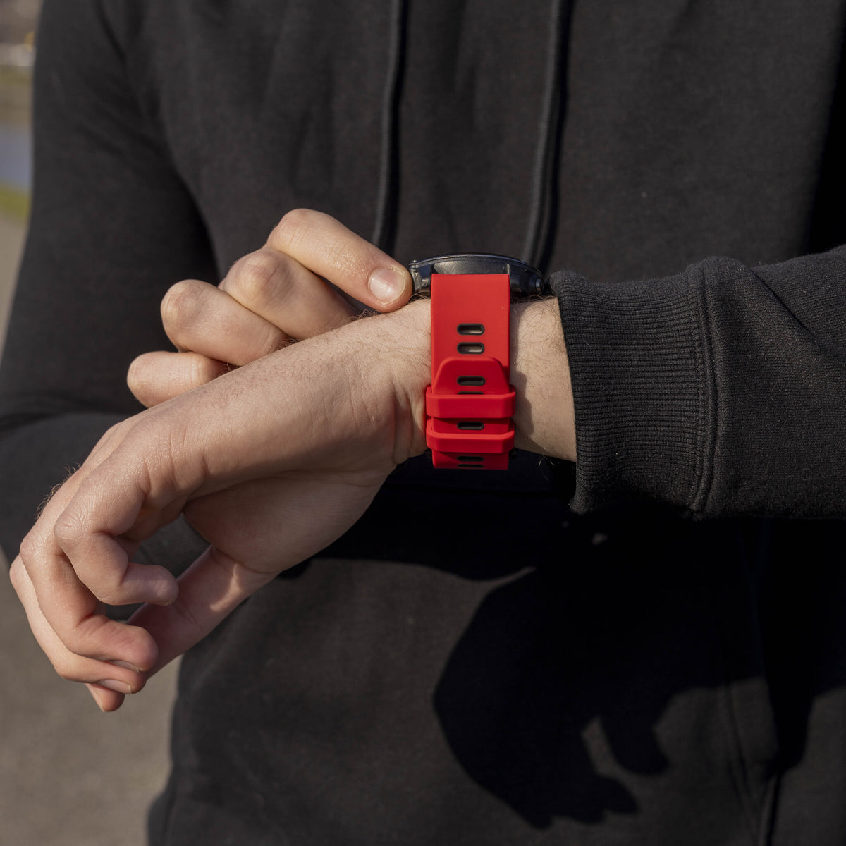 Silicone Sport Buckle Strap, red/black, lifestyle photo
