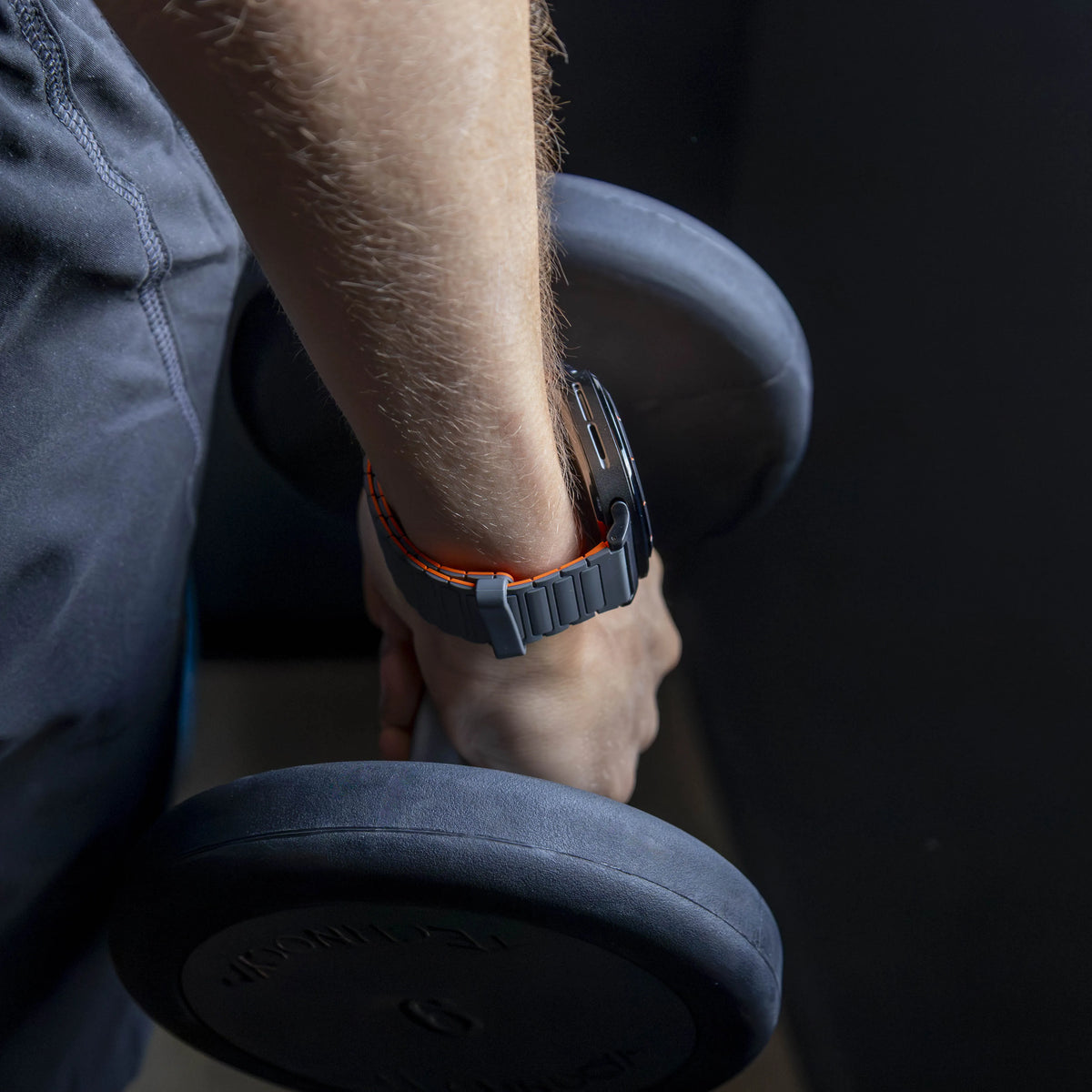 Magnetic Silicone Strap, grey/orange, lifestyle photo