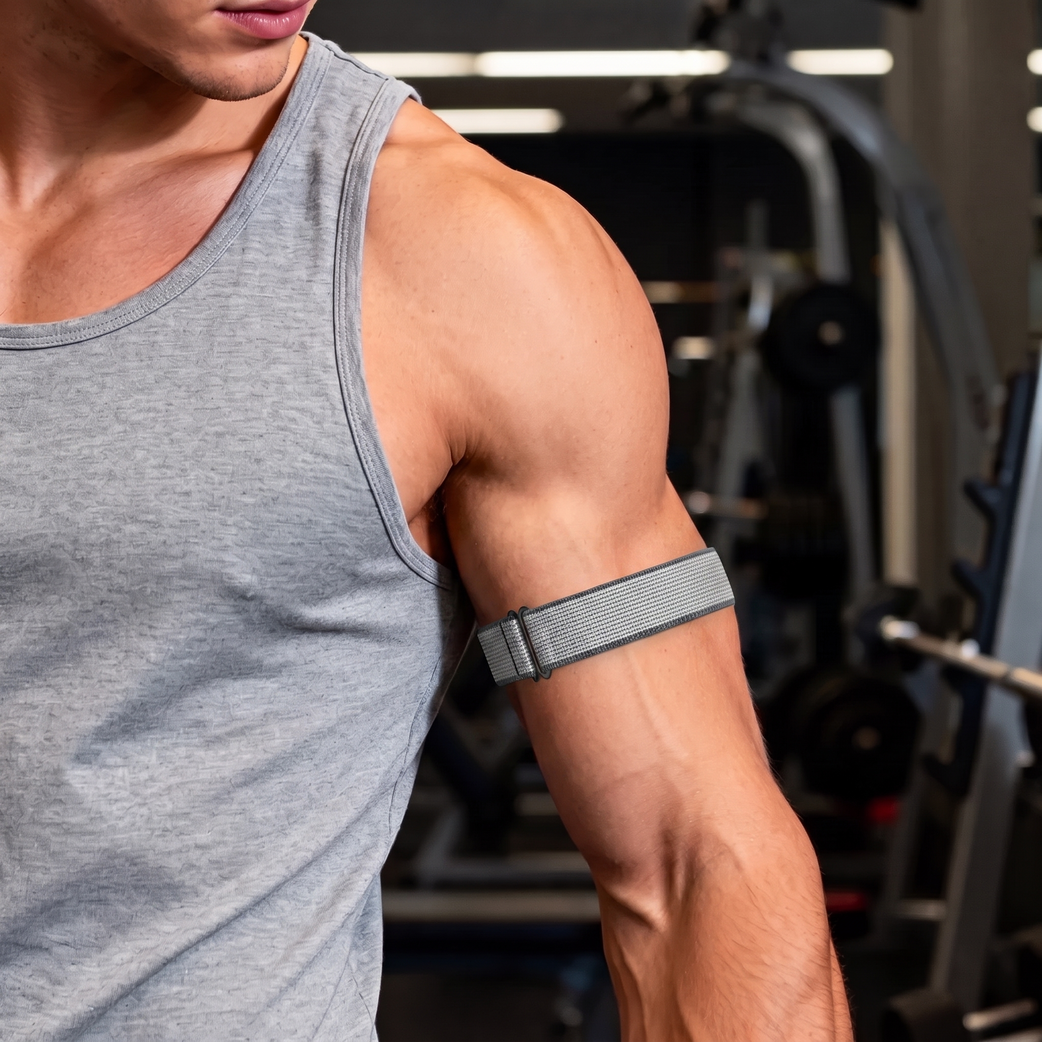 Bandz Garmin Cirqa Nylon Band für Biceps (Grau/Weiß)