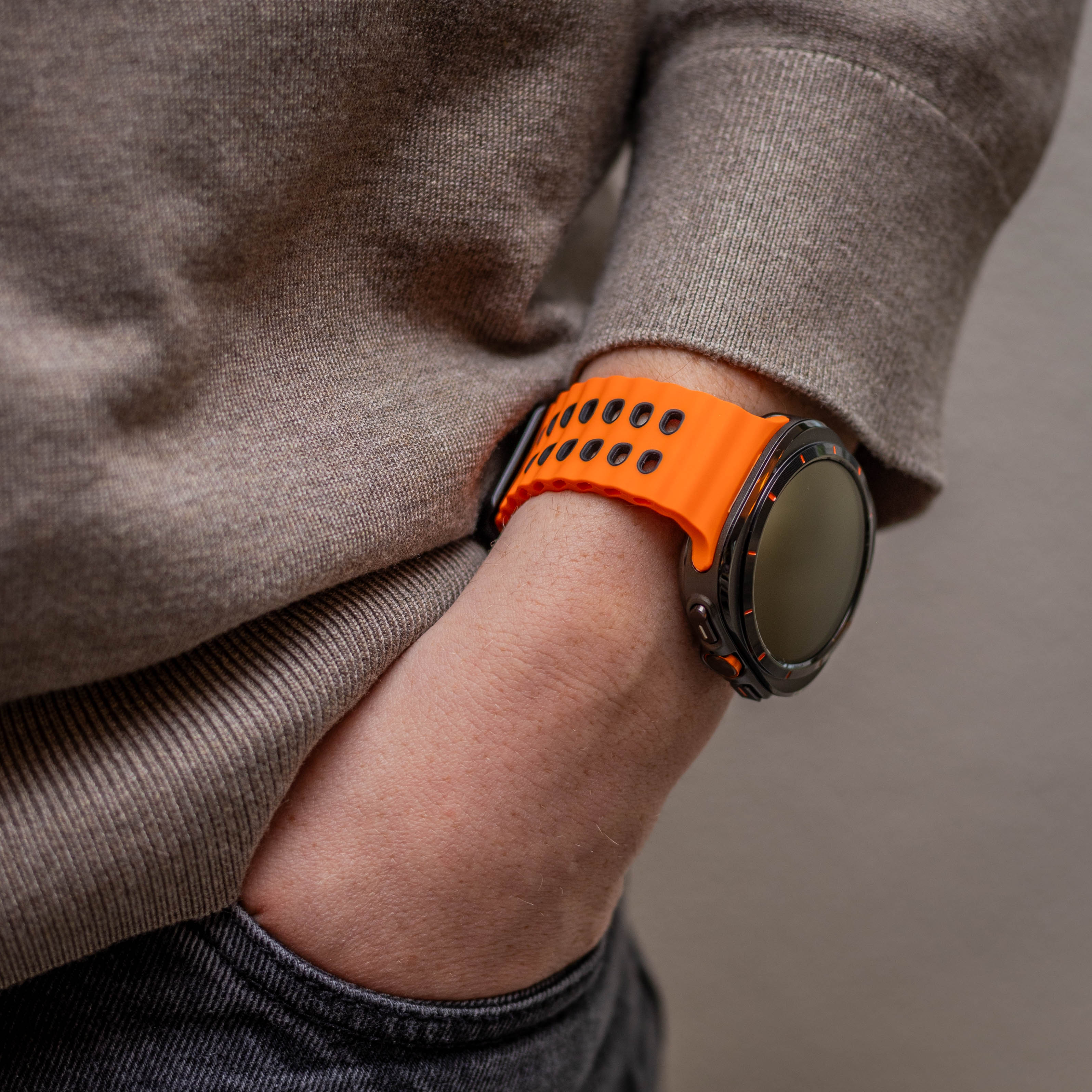 Samsung Galaxy Watch Ultra 2 Wave Silikonarmband Duo (Orange/Schwarz)