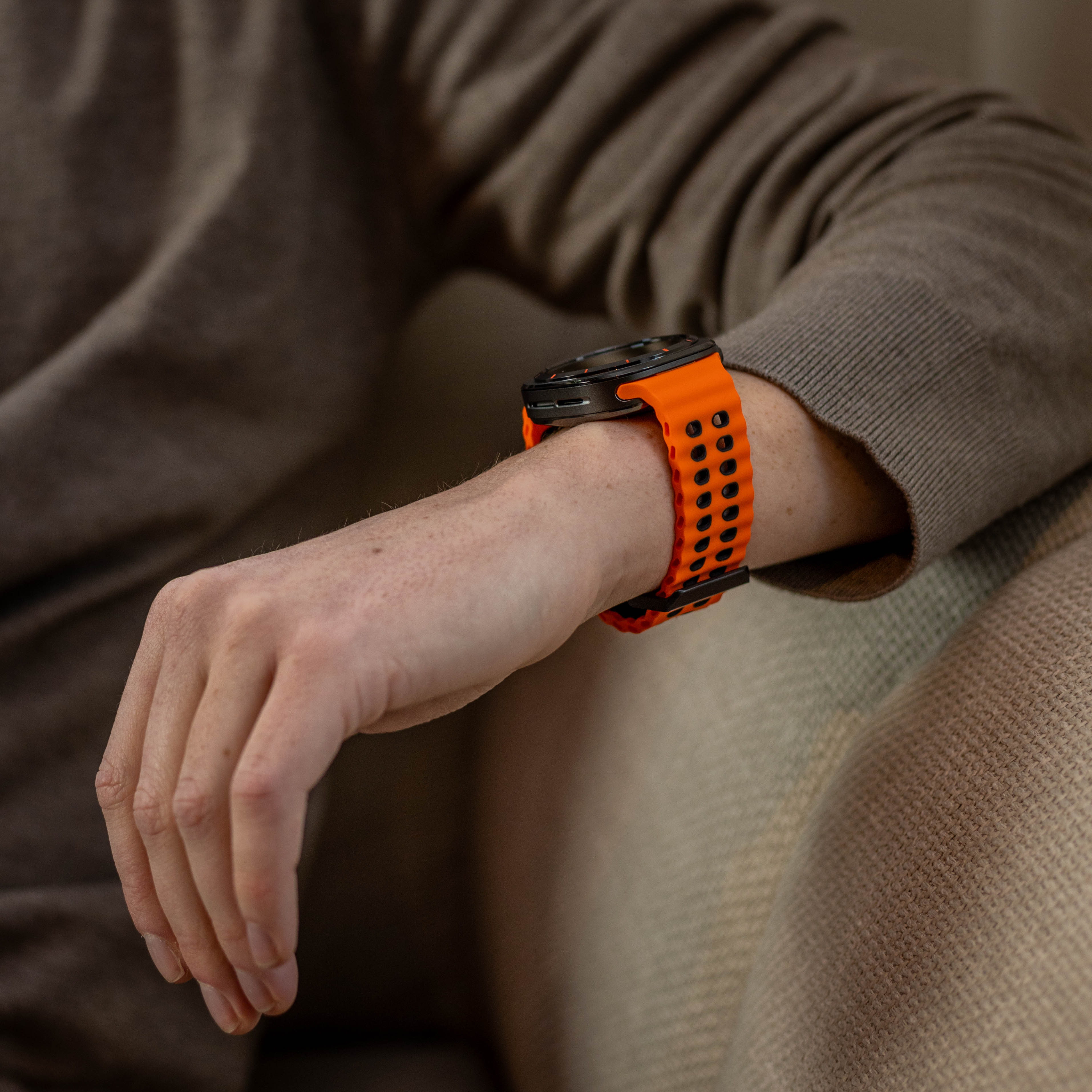 Samsung Galaxy Watch Ultra 2 Wave Silikonarmband Duo (Orange/Schwarz)