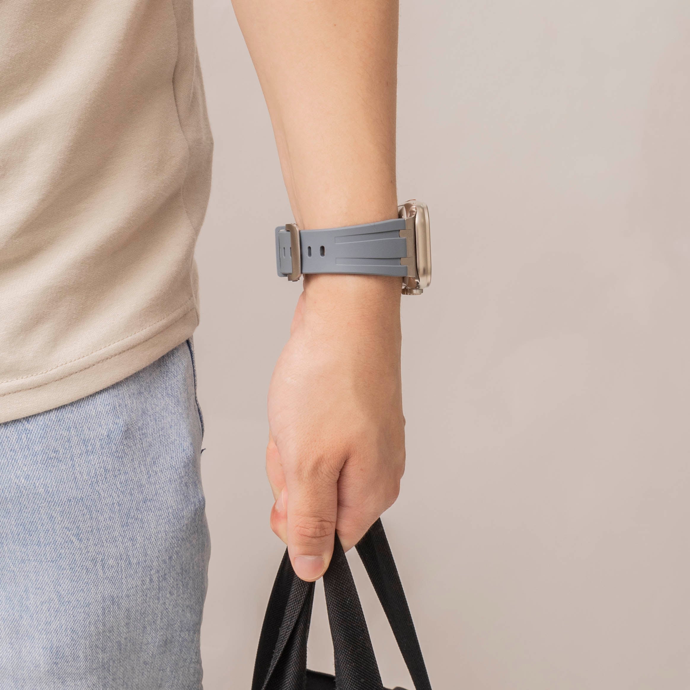 Bandz Apple Watch Ultra Silikonarmband Luxus Liquid (Dunkelgrau mit Silber)