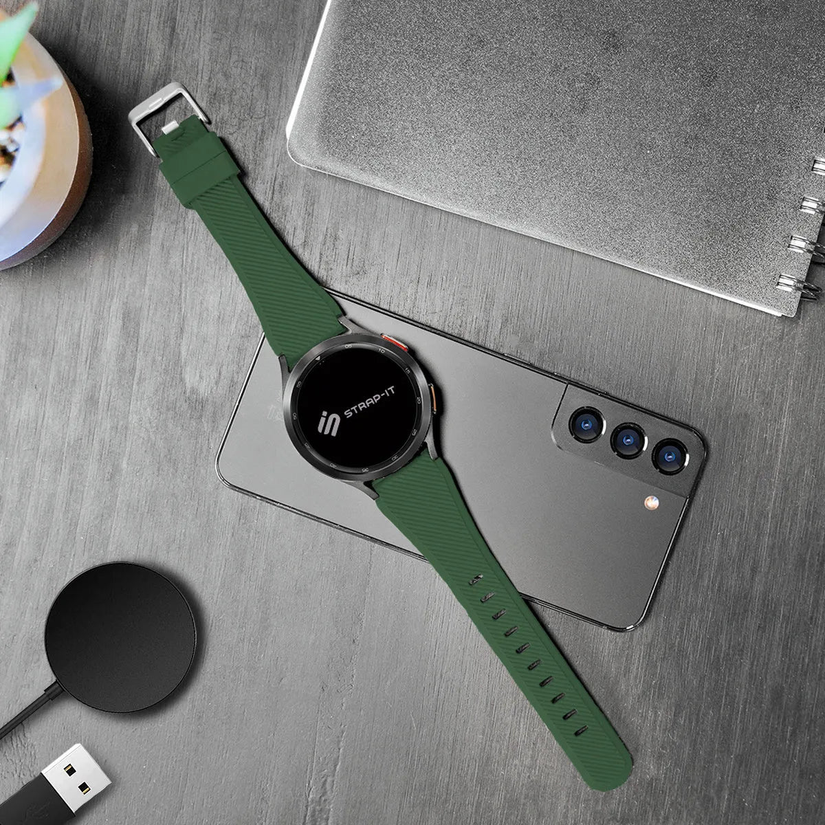 Twill Silicone Strap, army green, lifestyle photo
