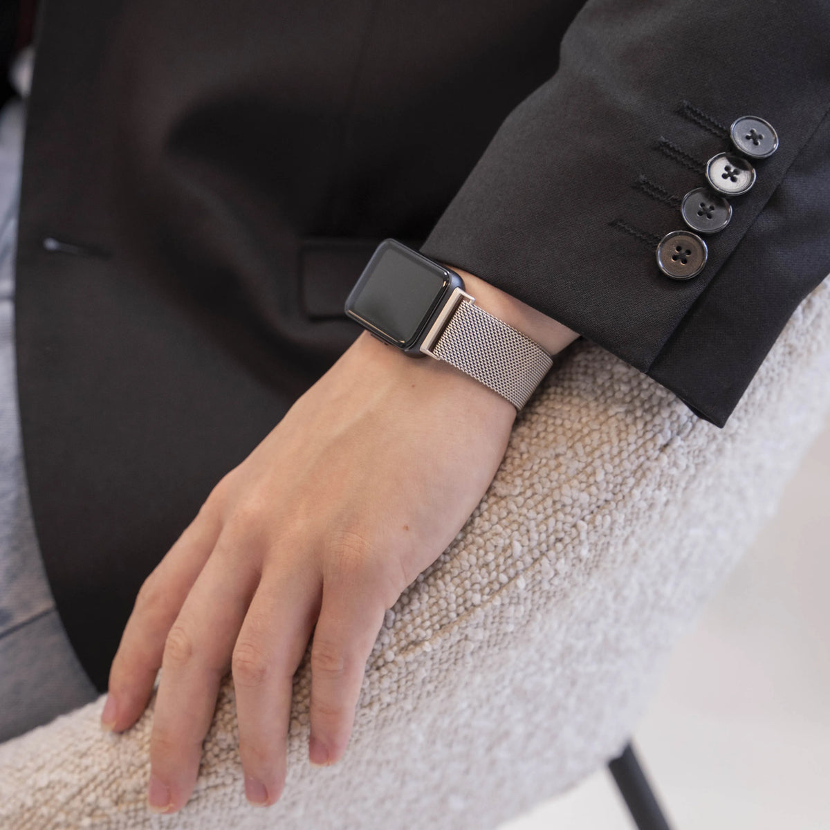 Milanese Strap, starlight, lifestyle photo